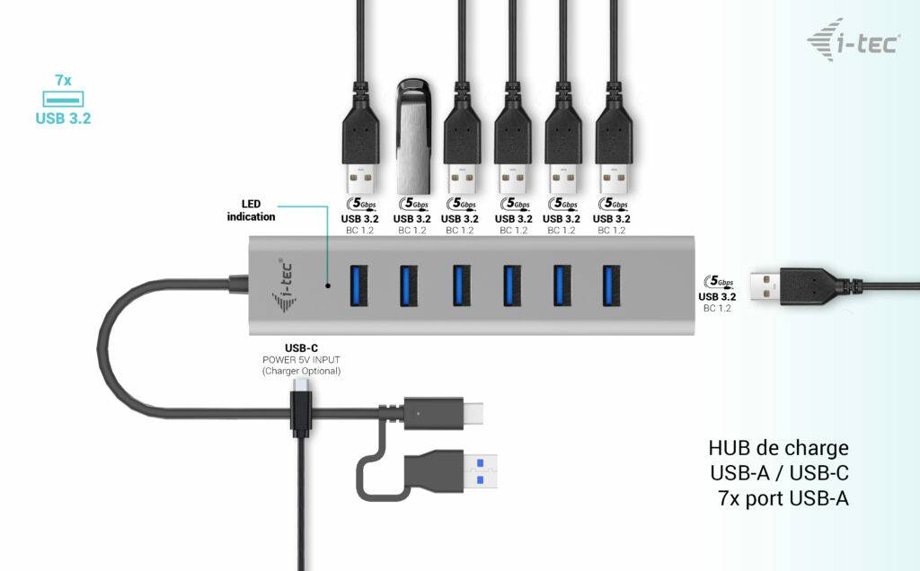 Rca Informatique - image du produit : I-TEC USB-C CHARGING HUB 7 PORT CHARGING METAL HUB 7 PORT