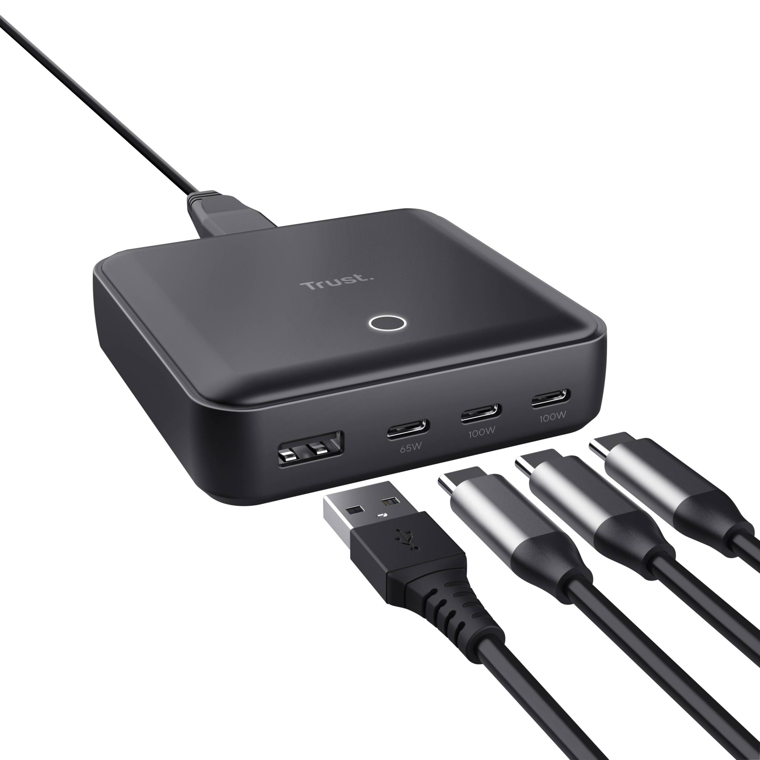 Rca Informatique - image du produit : CHARGEUR DE BUREAU UNIVERSEL MAXO USB-C 100W 4 PORTS NOIRE