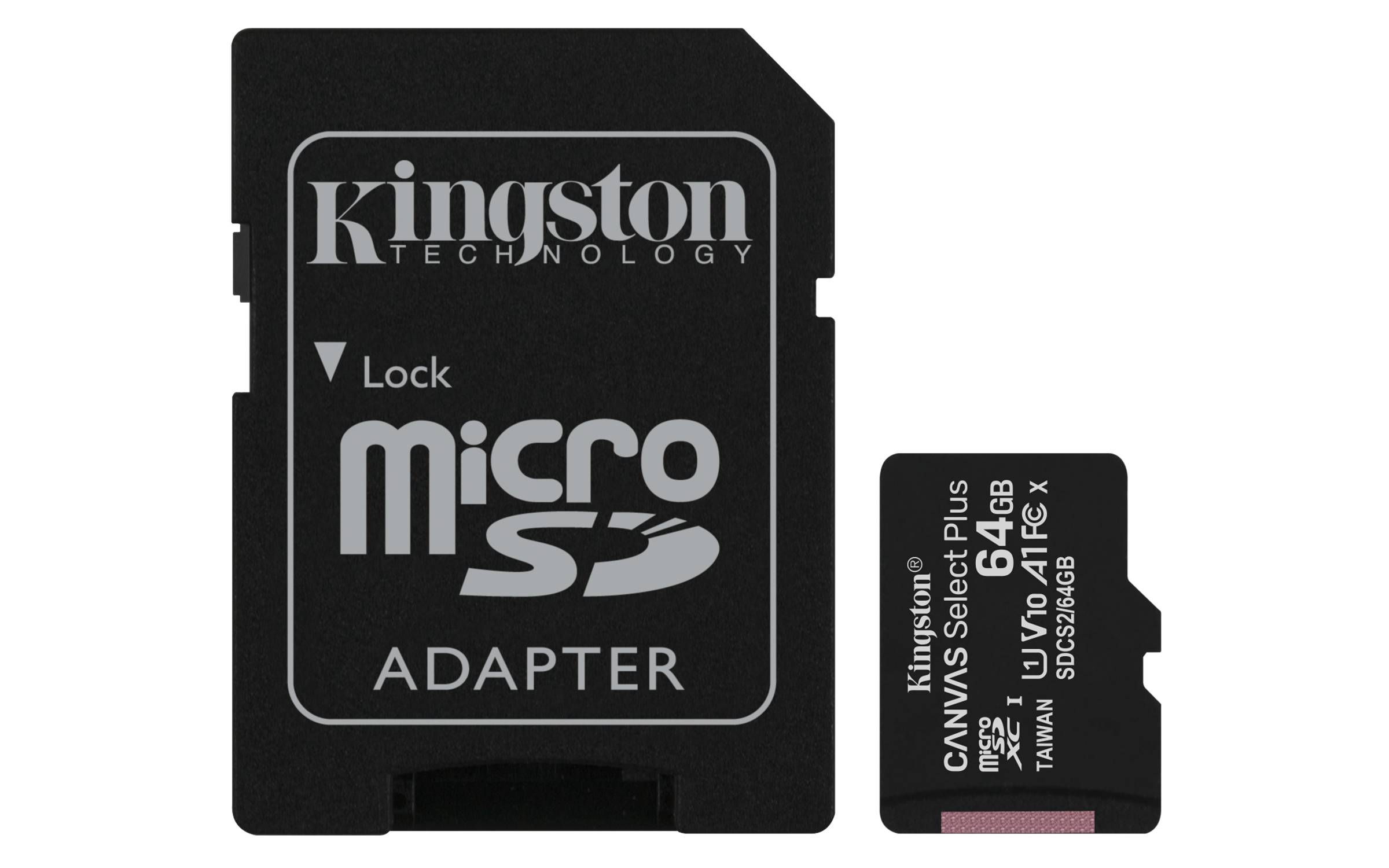 Rca Informatique - Image du produit : 64GB MICROSDXC CANVAS SELECT 2P 2PC 100R A1 C10 CARD+SD ADAPTER