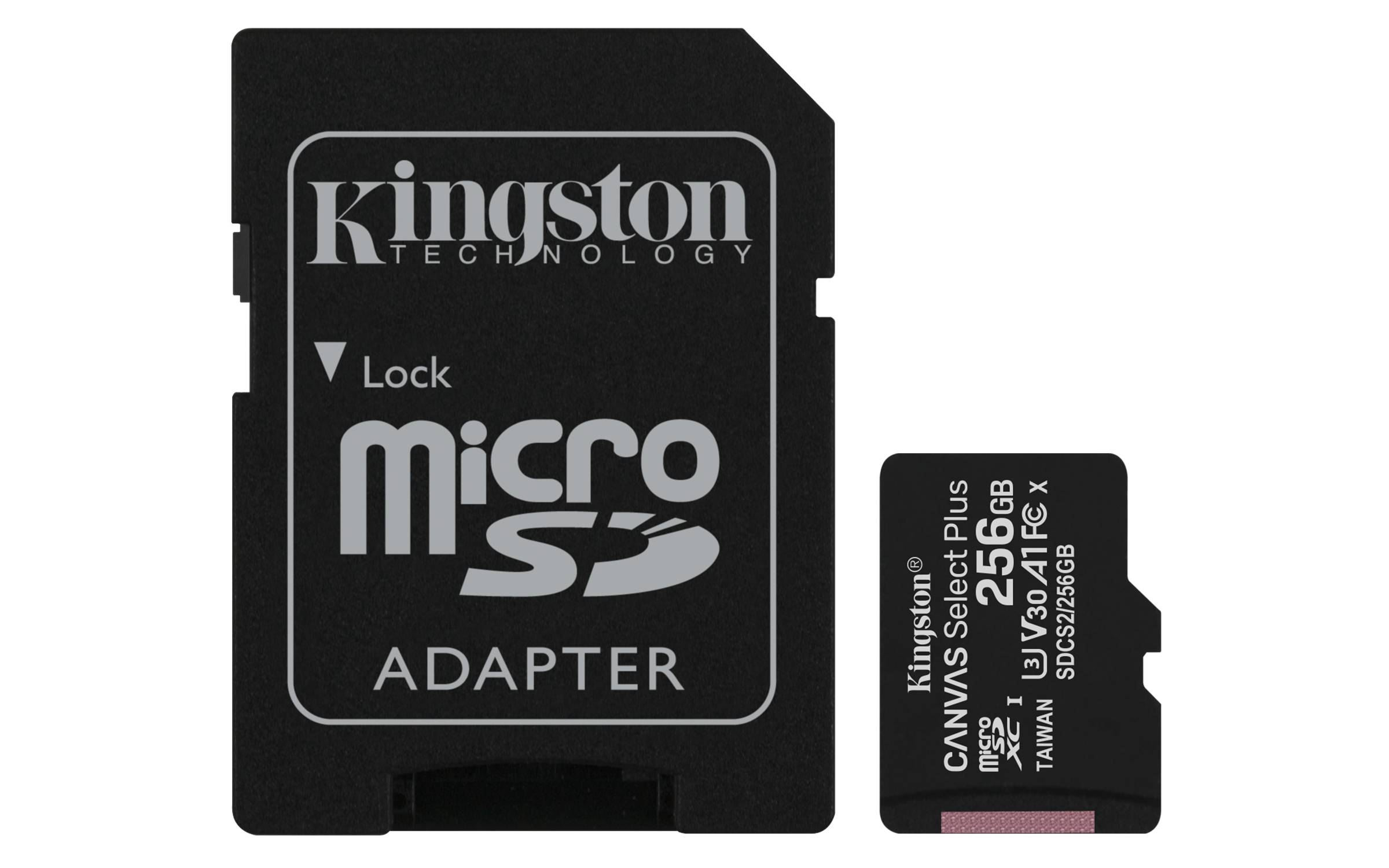 Rca Informatique - image du produit : 256GB MICROSDXC CANVAS SELECT 100R A1 C10 CARD + SD ADAPTER