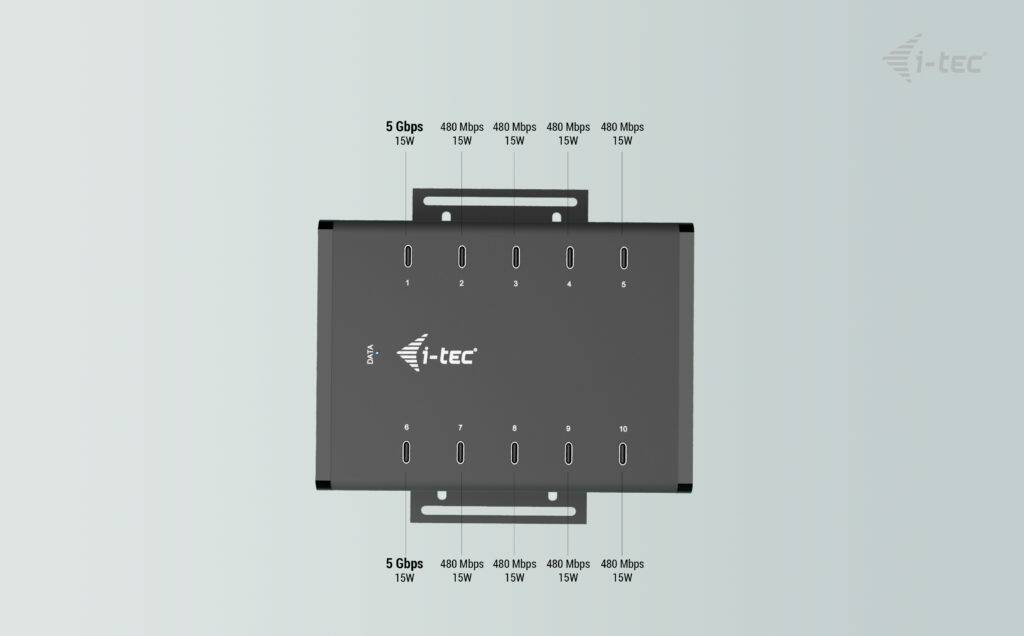 Rca Informatique - image du produit : I-TEC CHARGING HUB 10X USB-C USB-C/USB-A HUB 15W/PORT 180W