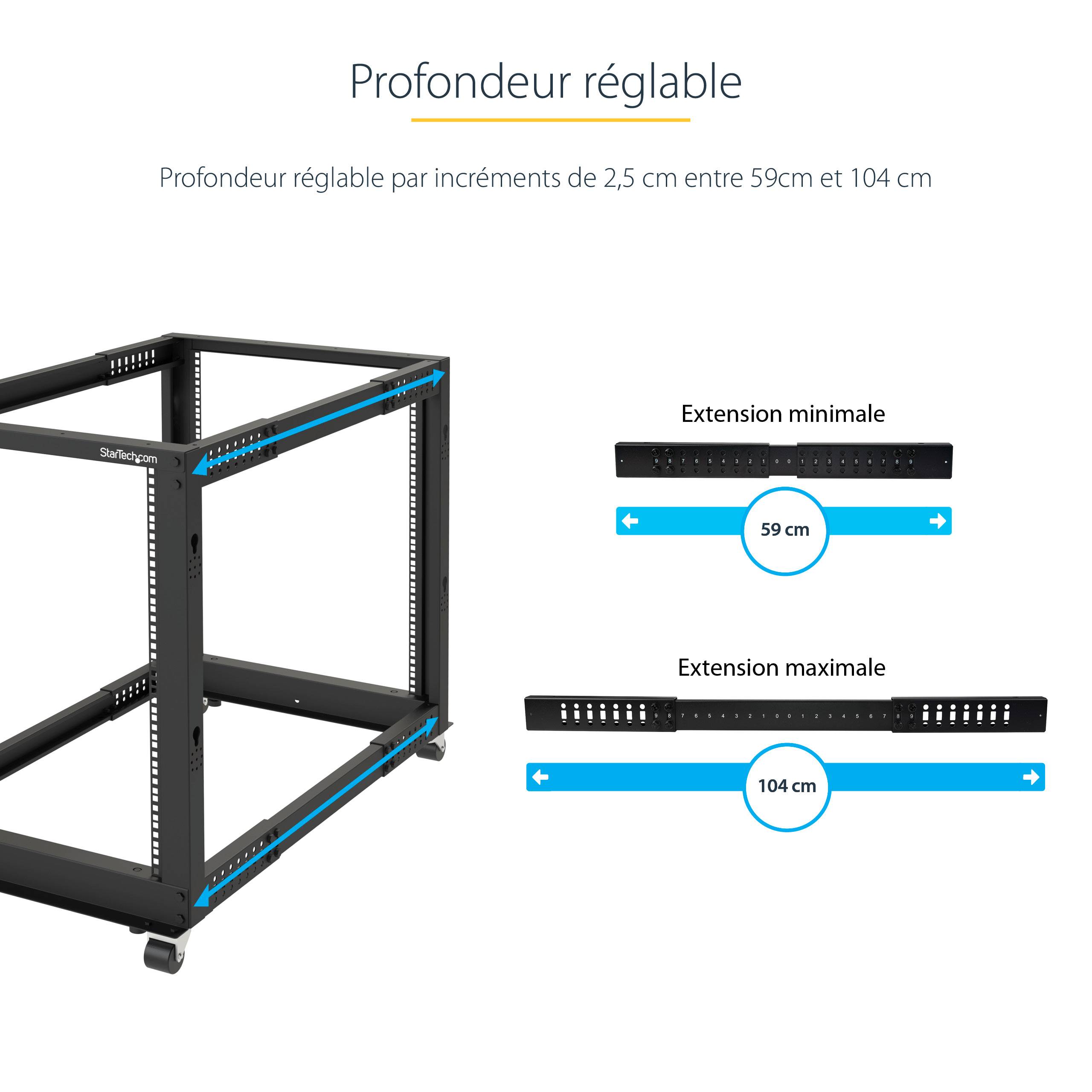 Rca Informatique - image du produit : RACK DE SERVEUR REGLABLE 12U A CADRE OUVERT 4 MONTANTS