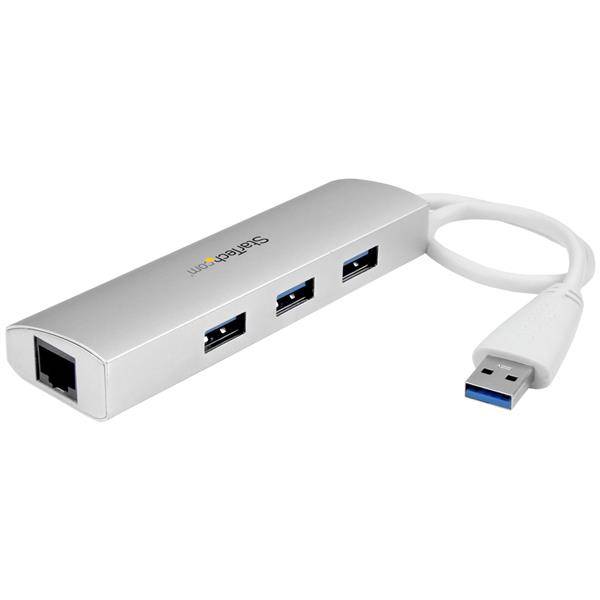 Rca Informatique - Image du produit : HUB USB 3.0 A 3 PORTS AVEC GIGABIT ETHERNET - ARGENT