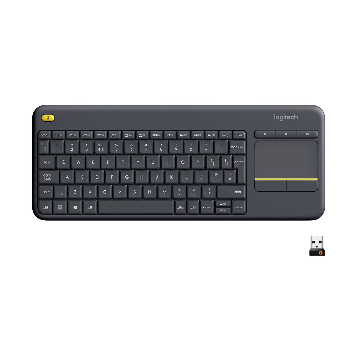 Rca Informatique - image du produit : CLAVIER SANS FIL TOUCH K400+ NOIR- QWERTY - 2.4GHZ US INTL