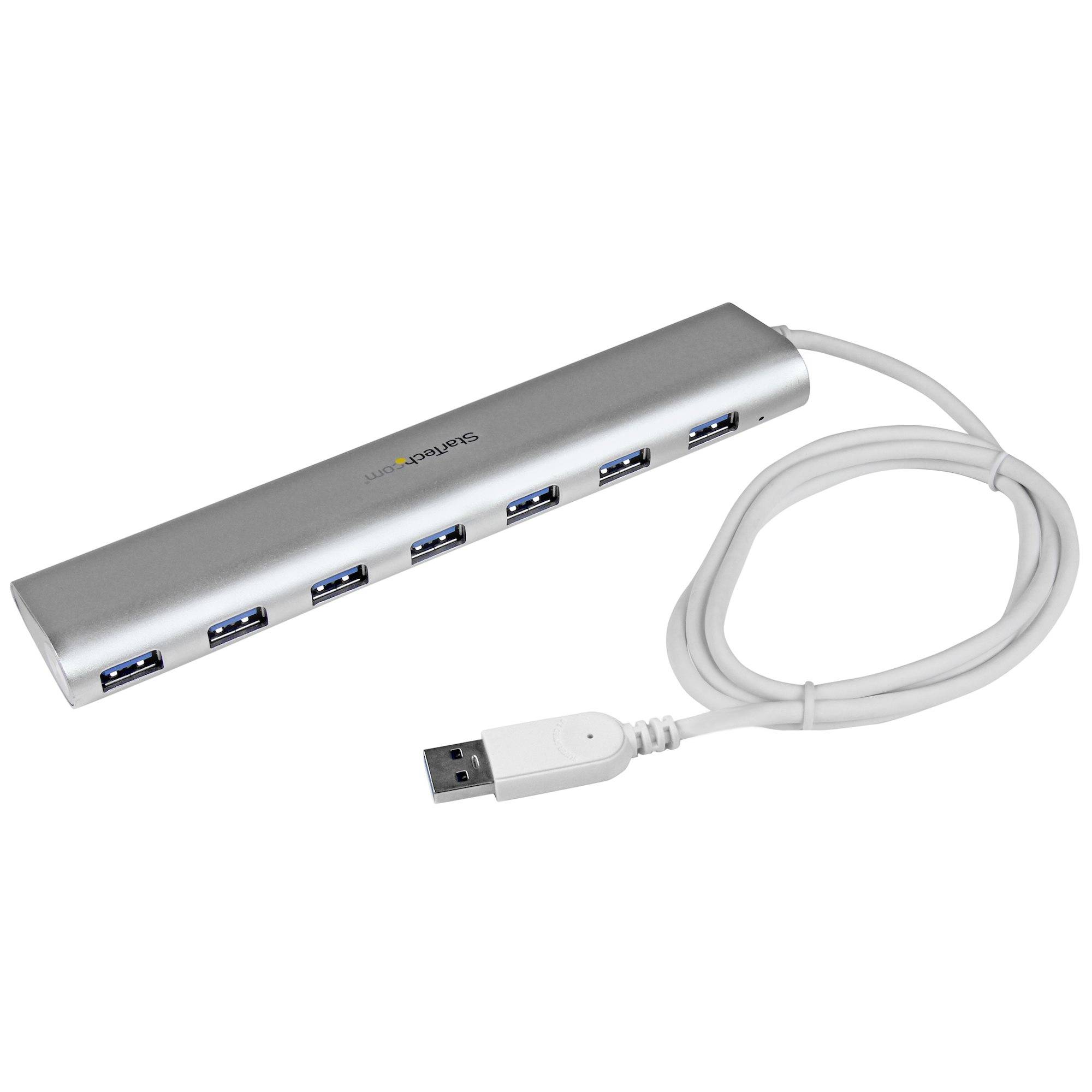 Rca Informatique - image du produit : 7PORT USB 3.0 HUB APPLE STYLE WITH BUILT-IN CABLE SILVER