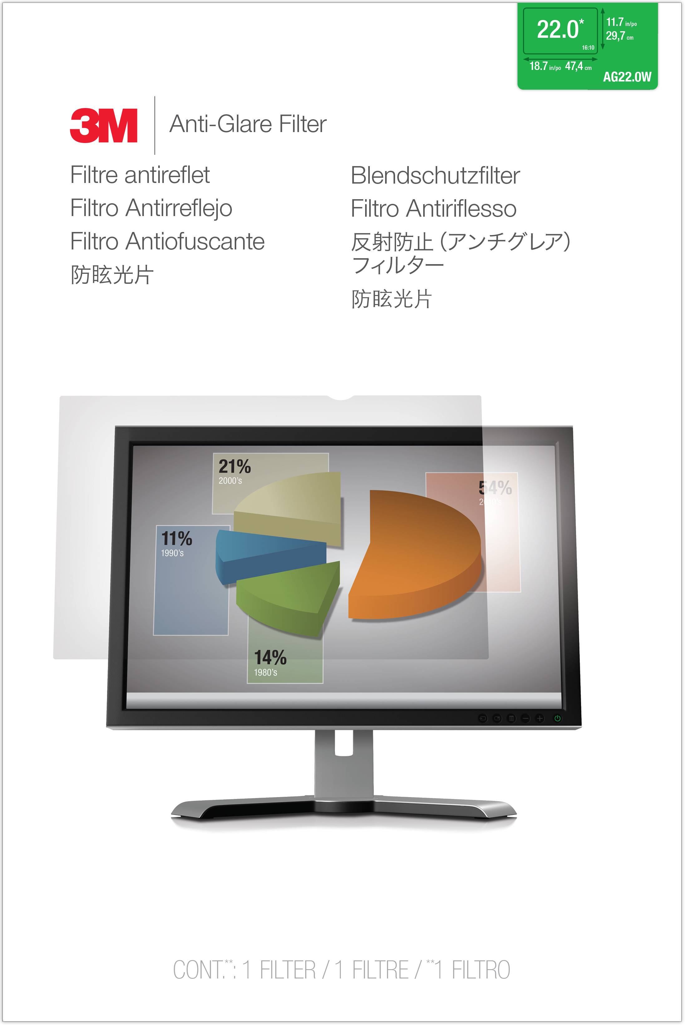 Rca Informatique - image du produit : 3M AG22.0W FILTRE DE PROTECTIO ANTI-REFLETS POUR 22