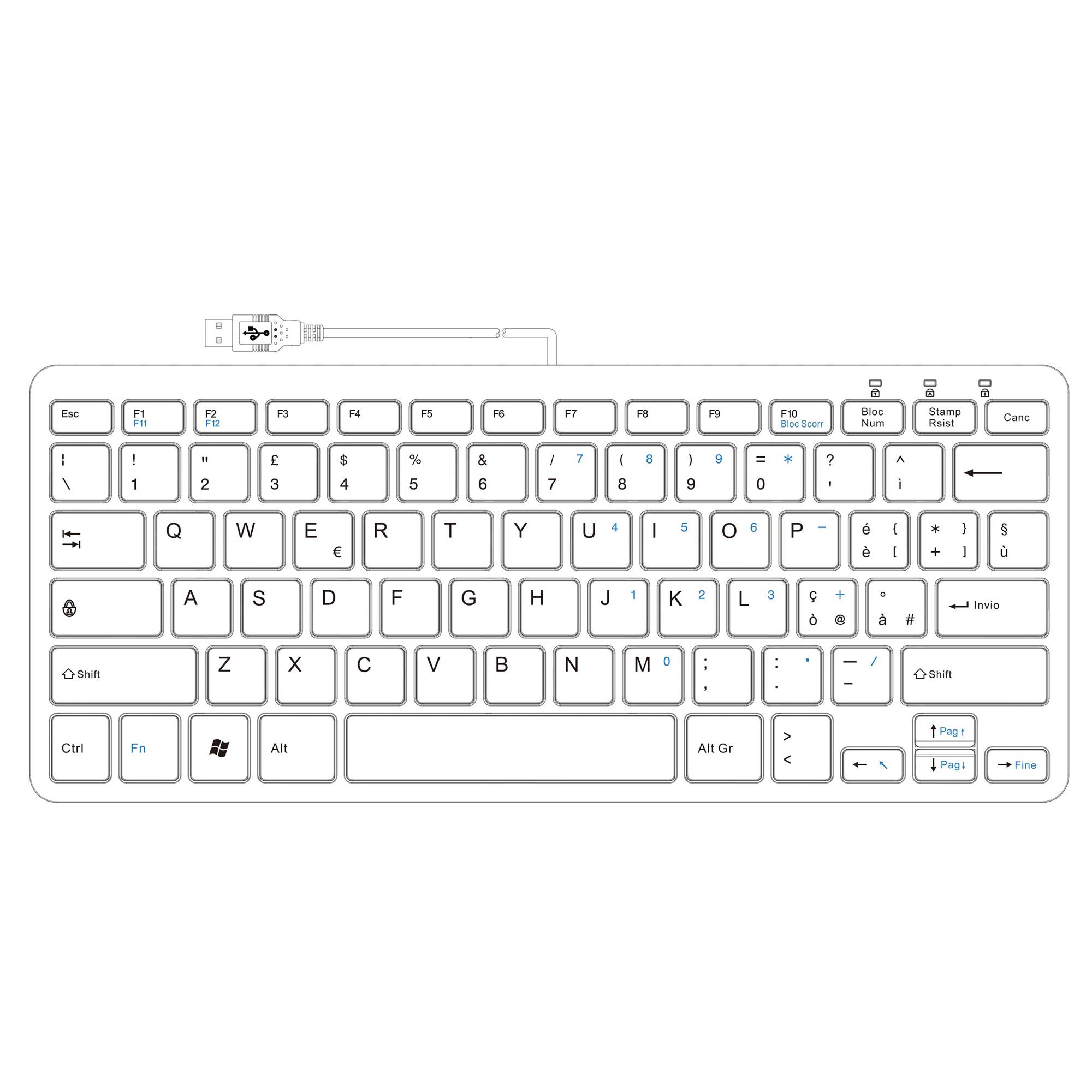 Rca Informatique - image du produit : R-GO COMPACT KEYBOARD IT LAYOUT AZERTY WHT WIRED       IT