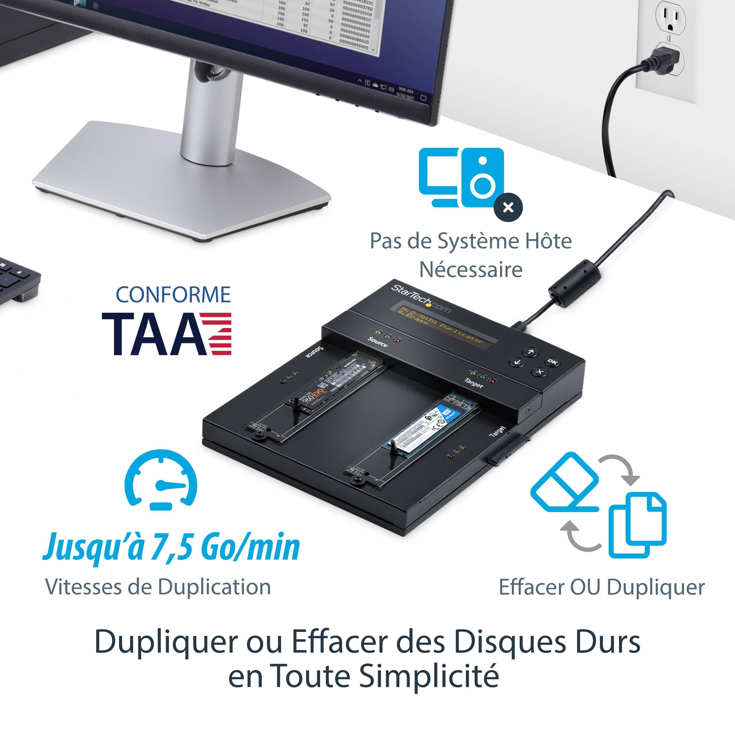 Rca Informatique - image du produit : DUPLICATEUR/NETTOYEUR DISQUES M.2 SATA AND M.2 NVME EXTERNE