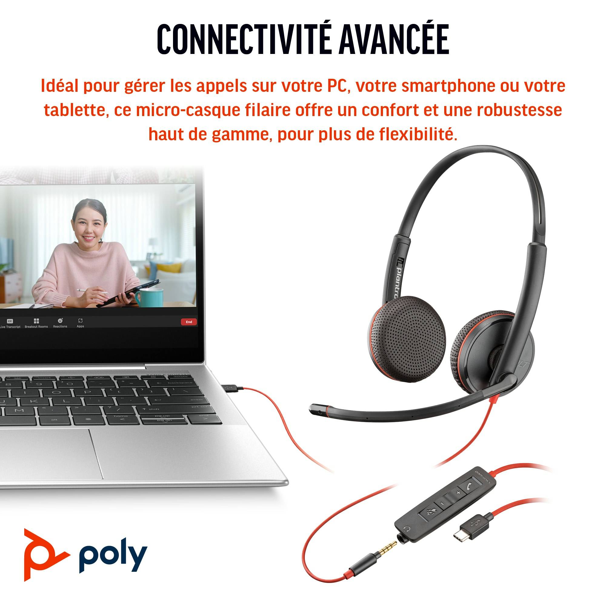 Rca Informatique - image du produit : POLY BW 3225 USB-C HS +3.5MMP +USB-C/A