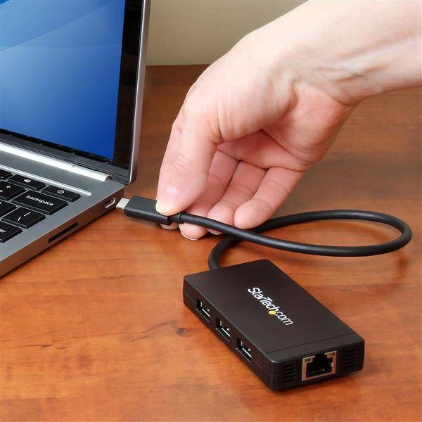 Rca Informatique - image du produit : HUB USB 3.0 A 3 PORTS AVEC USB TYPE-C ET GIGABIT ETHERNET