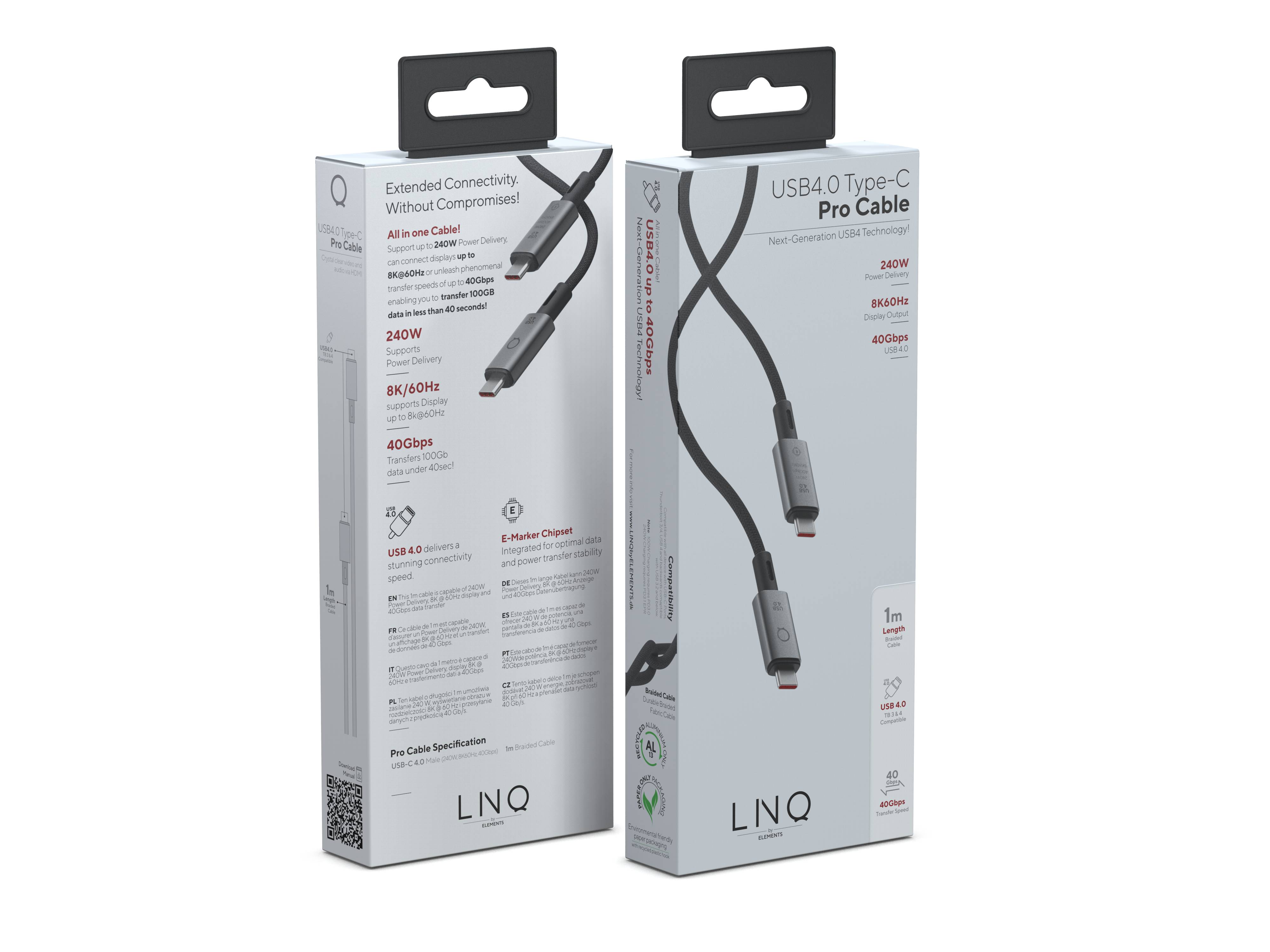 Rca Informatique - image du produit : USB-C CABLE 1M USB4 LINQ - BLACK