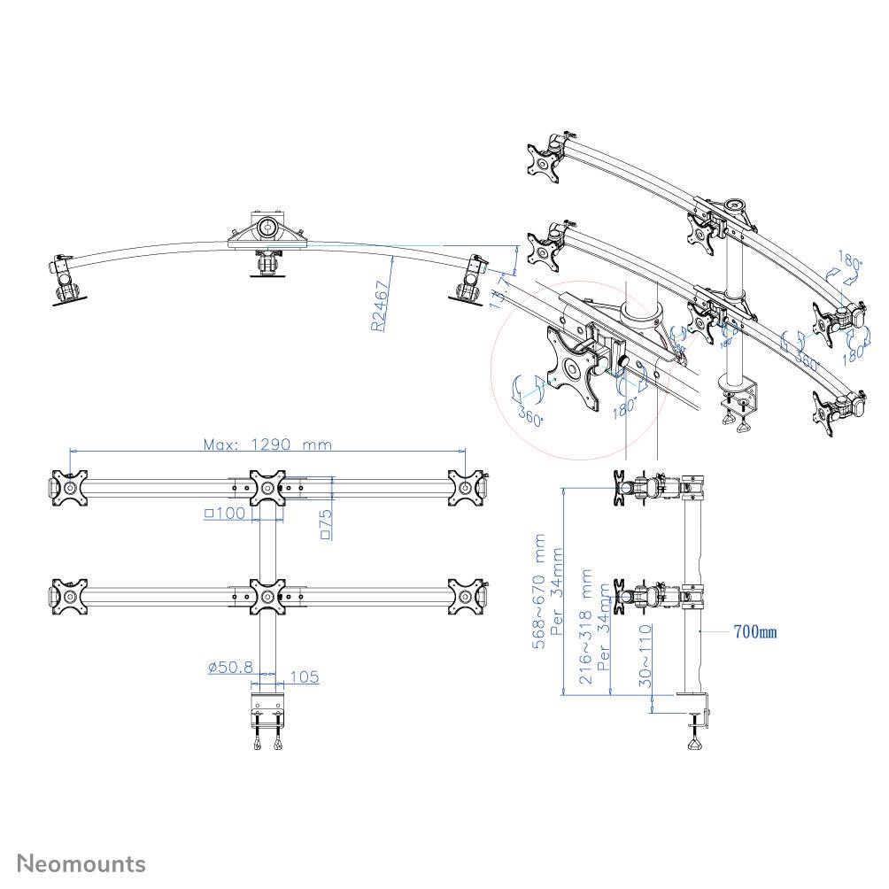 Rca Informatique - image du produit : DESK MOUNT FOR 6SCREENS 19-27IN FLATSCREEN DESK MOUNT CLAMP