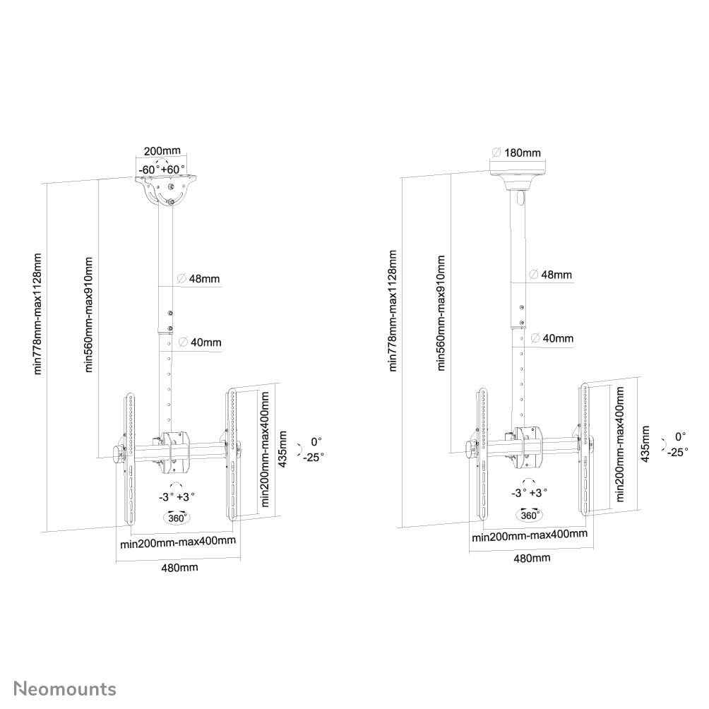 Rca Informatique - image du produit : FLAT SCREEN CEILING MOUNT 32 - 60IN BLACK