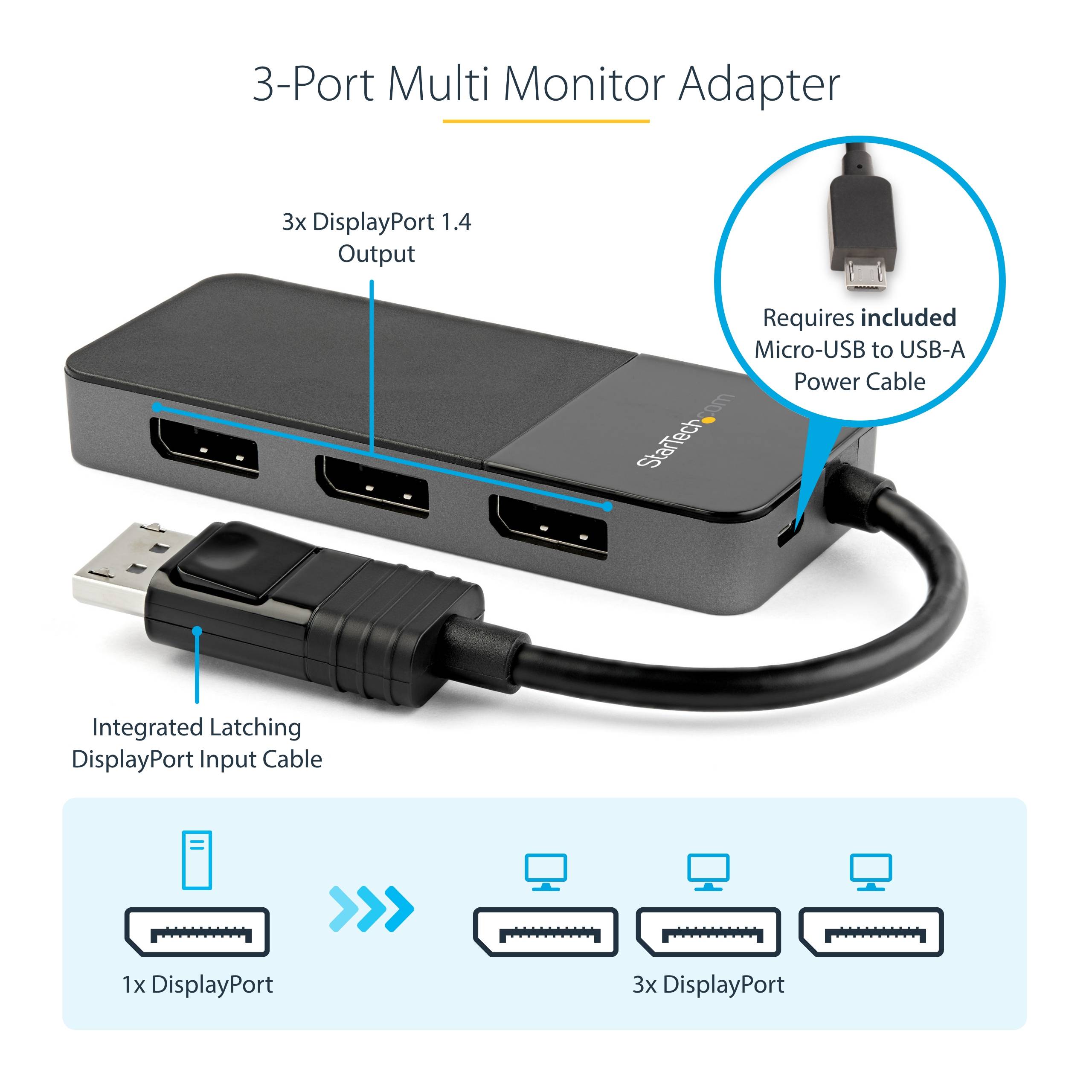 Rca Informatique - image du produit : 3 PORT DISPLAYPORT MST HUB 3 X 4K - FOR WINDOWS - DP 1.4