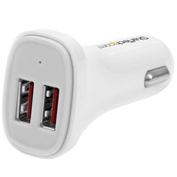 Rca Informatique - image du produit : CHARGEUR DE VOITURE A 2 PORTS USB - 24 W / 48 A - BLANC