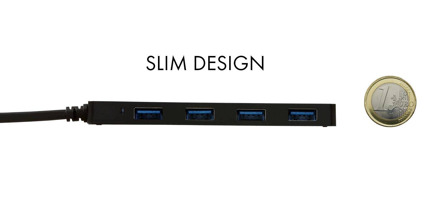 Rca Informatique - image du produit : I-TEC USB-C SLIM PASSIVE HUB 4P NO PS WIN AND MAC OS BLACK