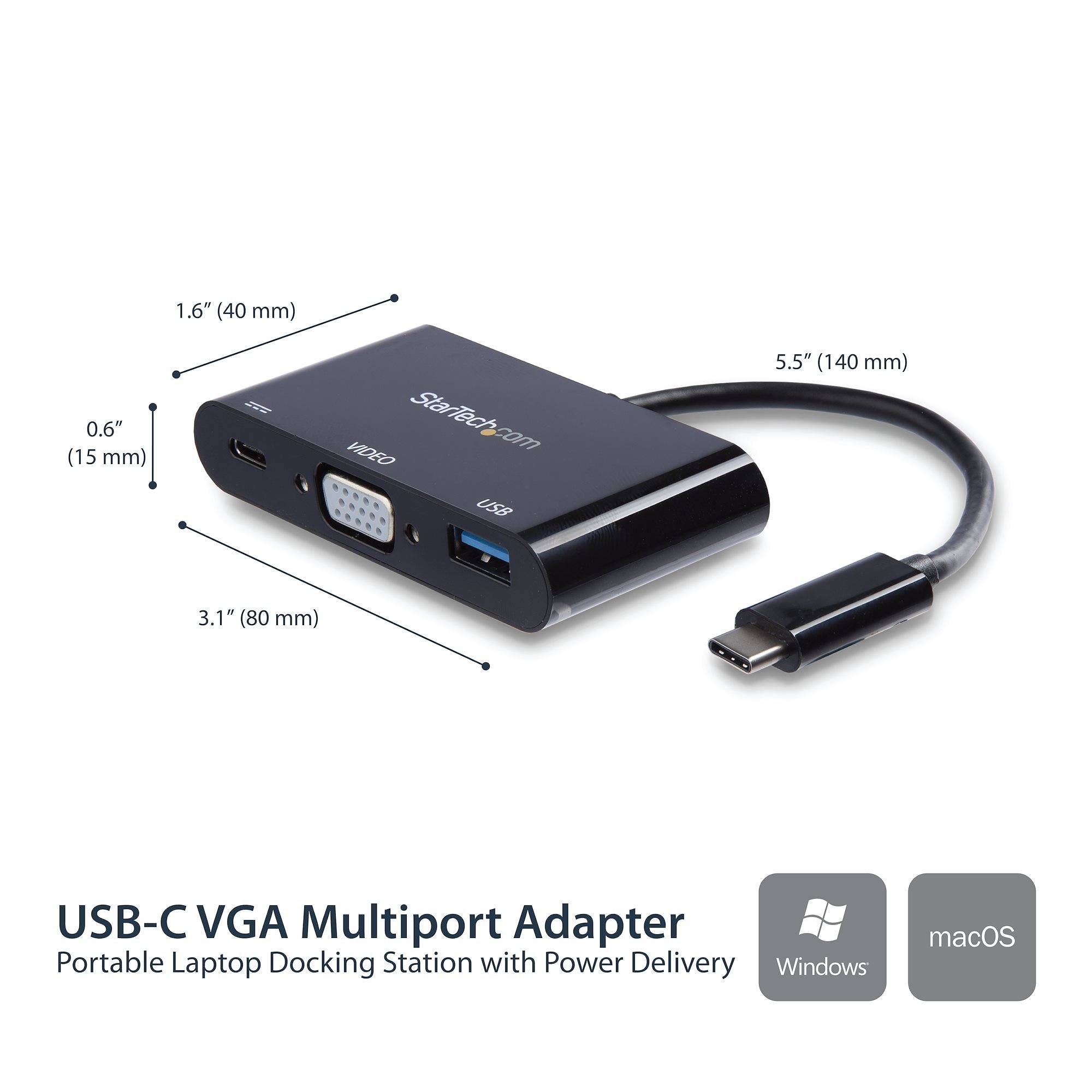 Rca Informatique - image du produit : ADAPTATEUR USB-C VERS VGA AVEC PORT USB-A ET POWER DELIVERY