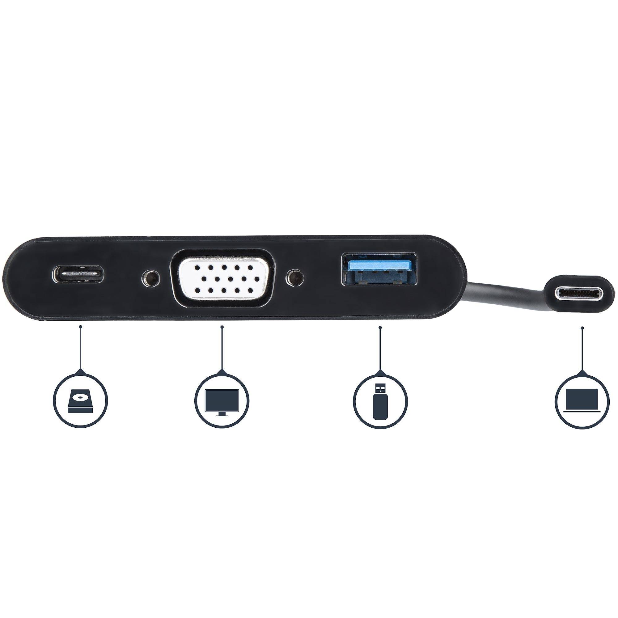 Rca Informatique - image du produit : ADAPTATEUR USB-C VERS VGA AVEC PORT USB-A ET POWER DELIVERY