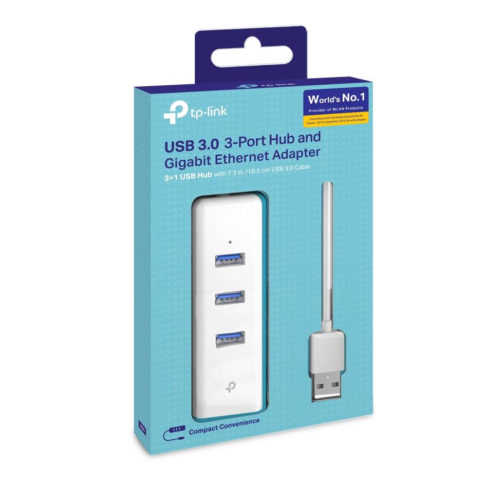 Rca Informatique - image du produit : GIGAB ETHERNET NETWORK ADAPTER 3-PORT USB 3.0 HUB 1