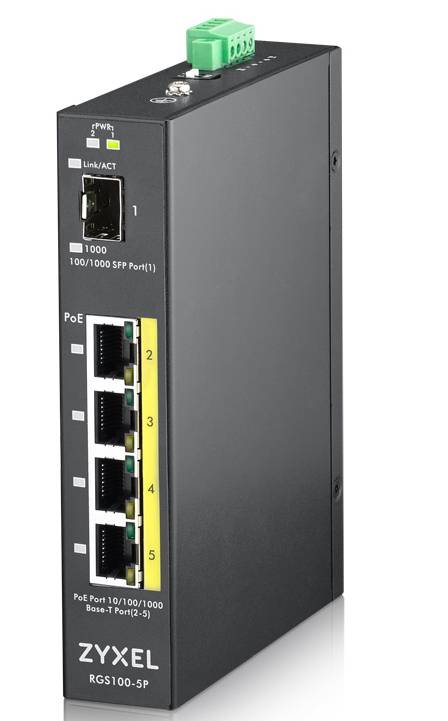 Rca Informatique - Image du produit : RGS100-5P UNMANAGED INDUSTRIAL SWITCH - 5 POE + GBPS PORTS