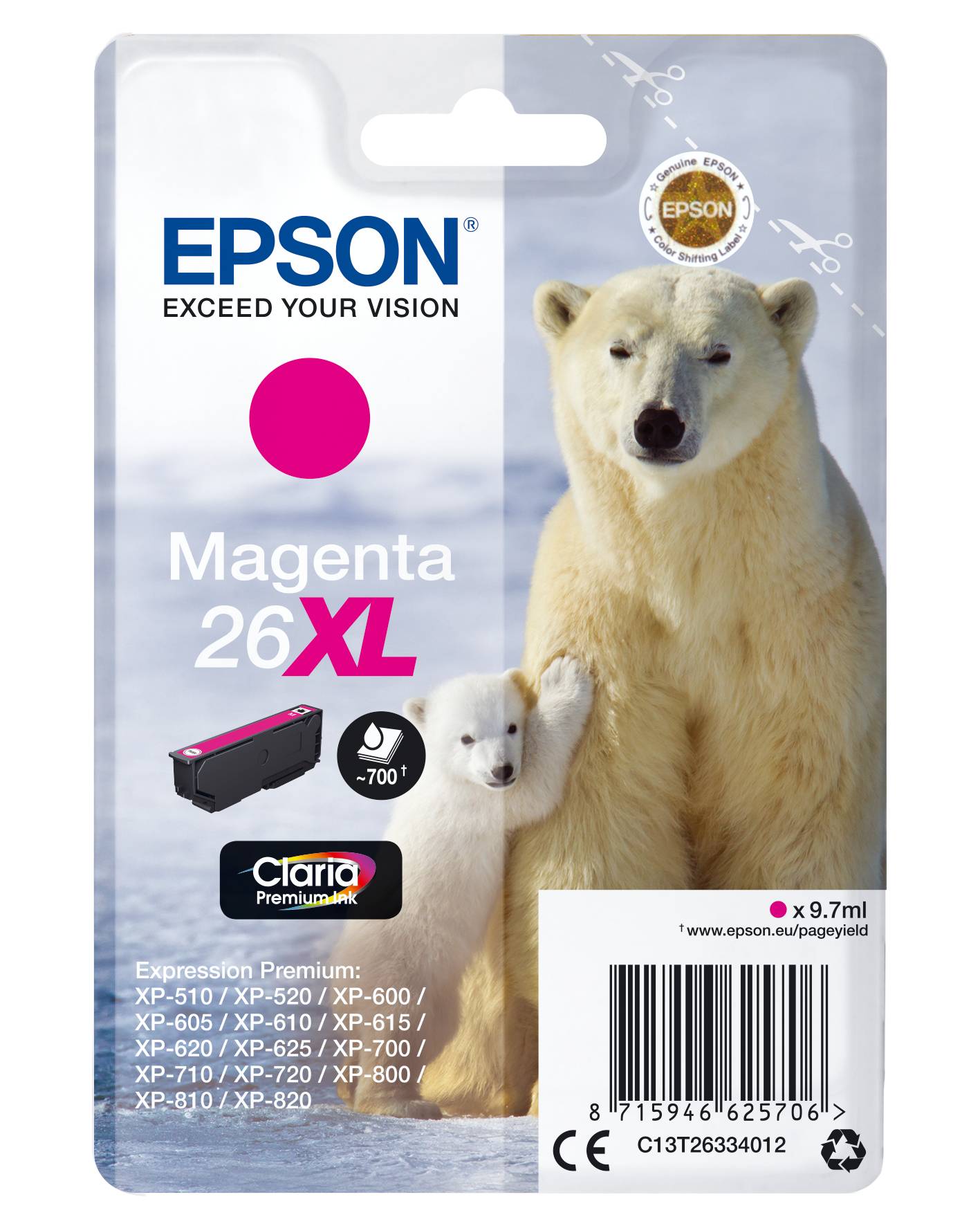 Rca Informatique - Image du produit : PREMIUM INK CLARIA MAGENTA 26XL .