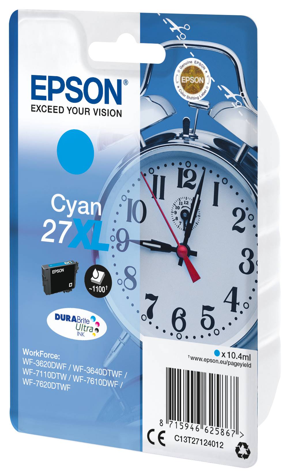 Rca Informatique - image du produit : SGLPCK CYAN DURABRITEULTRAINK 27XL INKCARTRIDGE IN RS BLI PCK