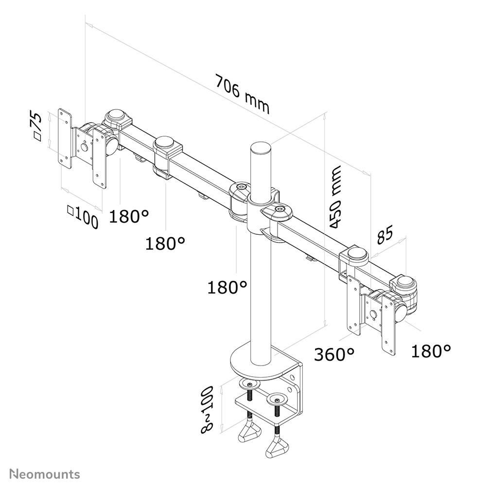 Rca Informatique - image du produit : SUPPORT BUREAU 2 ECRANS LCD/LED TFT JUSQU 26IN 3PTS DE FLEXION