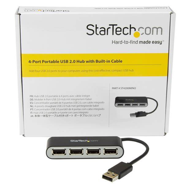 Rca Informatique - image du produit : HUB USB 2.0 PORTABLE A 4 PORTS AVEC CABLE INTEGRE