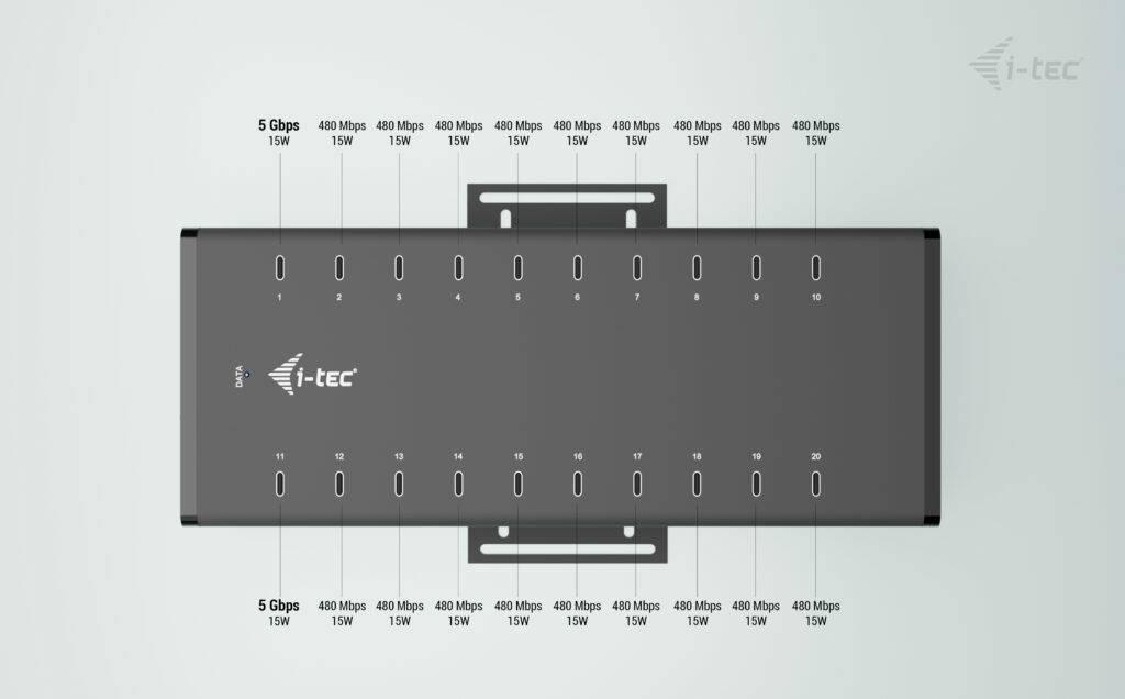 Rca Informatique - image du produit : I-TEC CHARGING HUB 20X USB-C USB-C/USB-A HUB 15W/PORT 360W