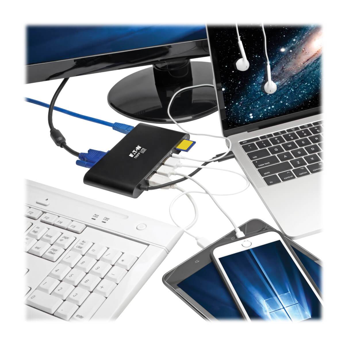 Rca Informatique - image du produit : USB-C LAPTOP DOCKING STATION TYPE-C HDMI VGA THUNDERB 3BLACK