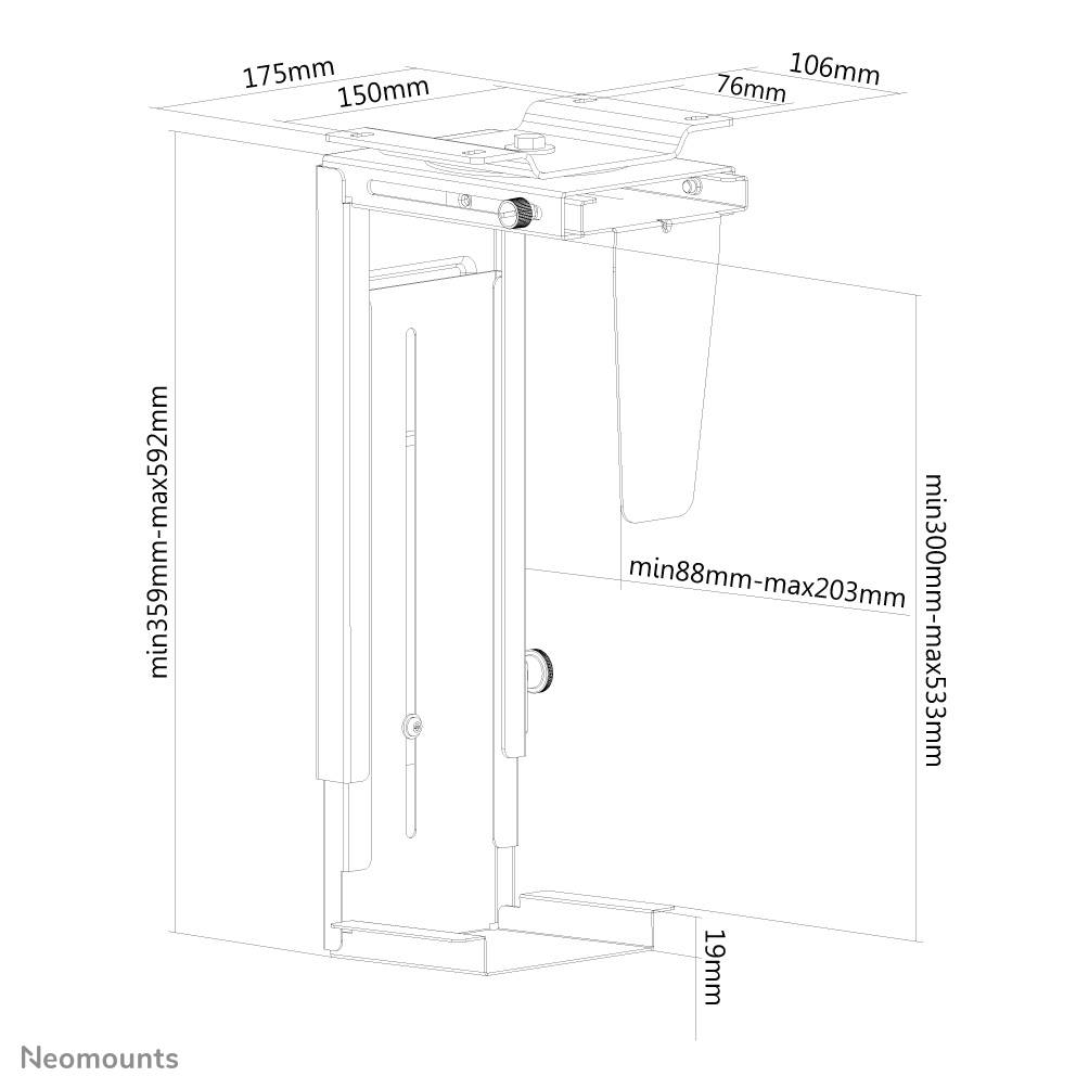 Rca Informatique - image du produit : UNDER DESK/WALL PC MOUNT SUITABLE PCS H:30-53 W:9-20CM