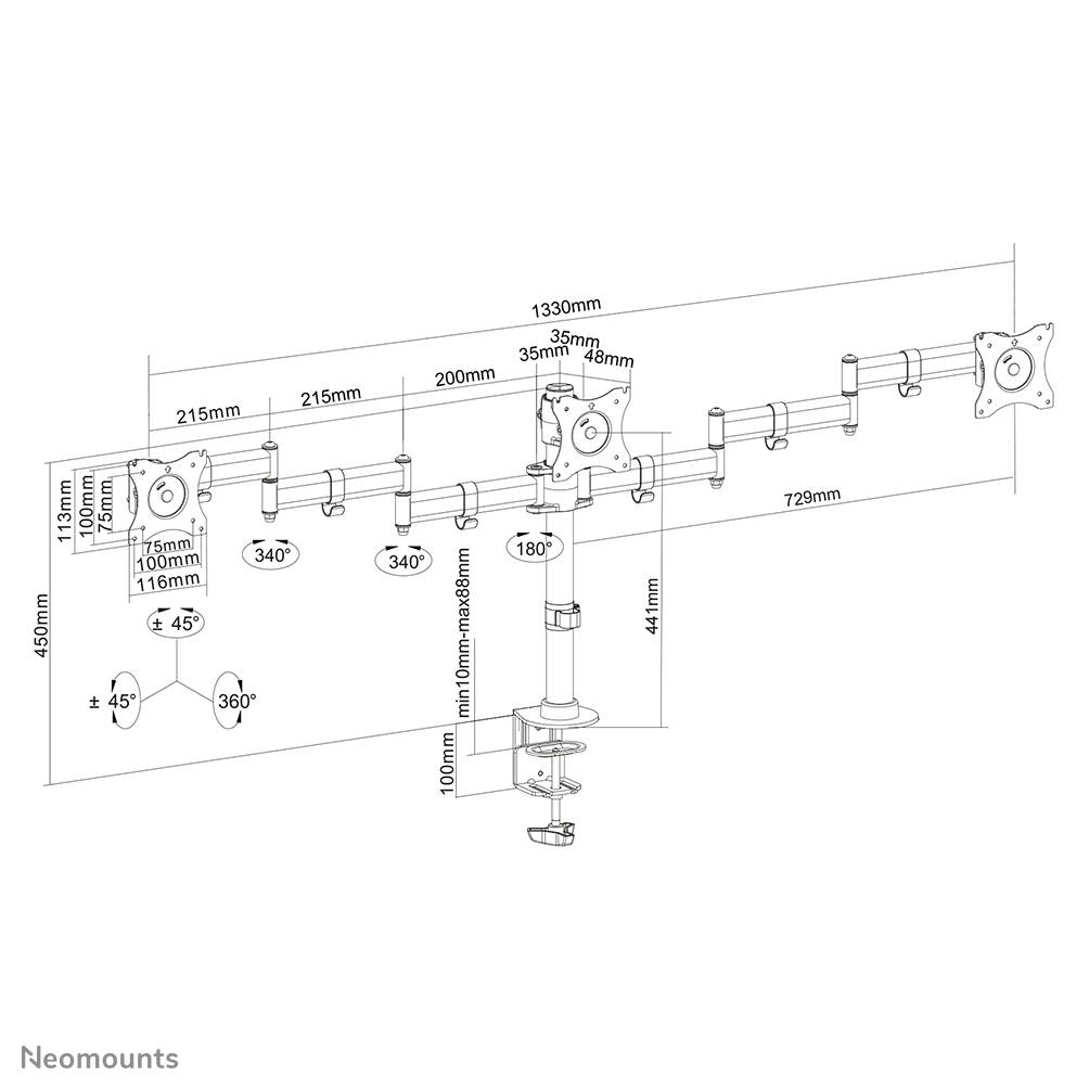 Rca Informatique - image du produit : DESK MOUNT TRIPLE 10-27IN CLMP/GROMET VESA75X75TO100X100