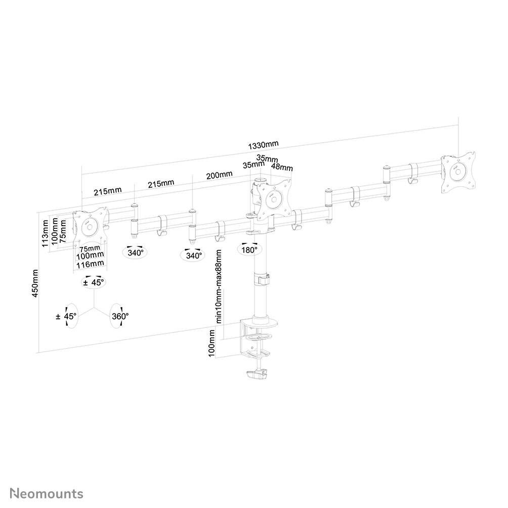 Rca Informatique - image du produit : DESK MOUNT TRIPLE 10-27IN CLMP/GROMET VESA75X75TO100X100