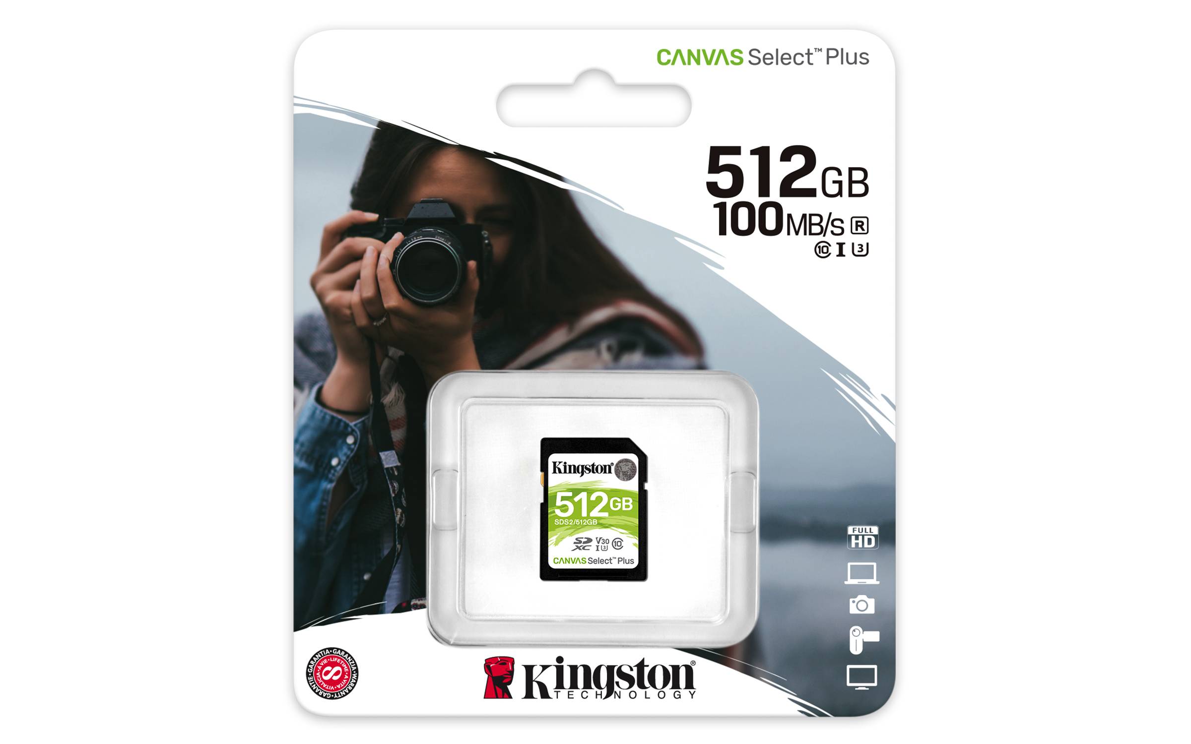 Rca Informatique - image du produit : 512GB SDXC CANVAS SELECT PLUS 100R C10 UHS-I U3 V30