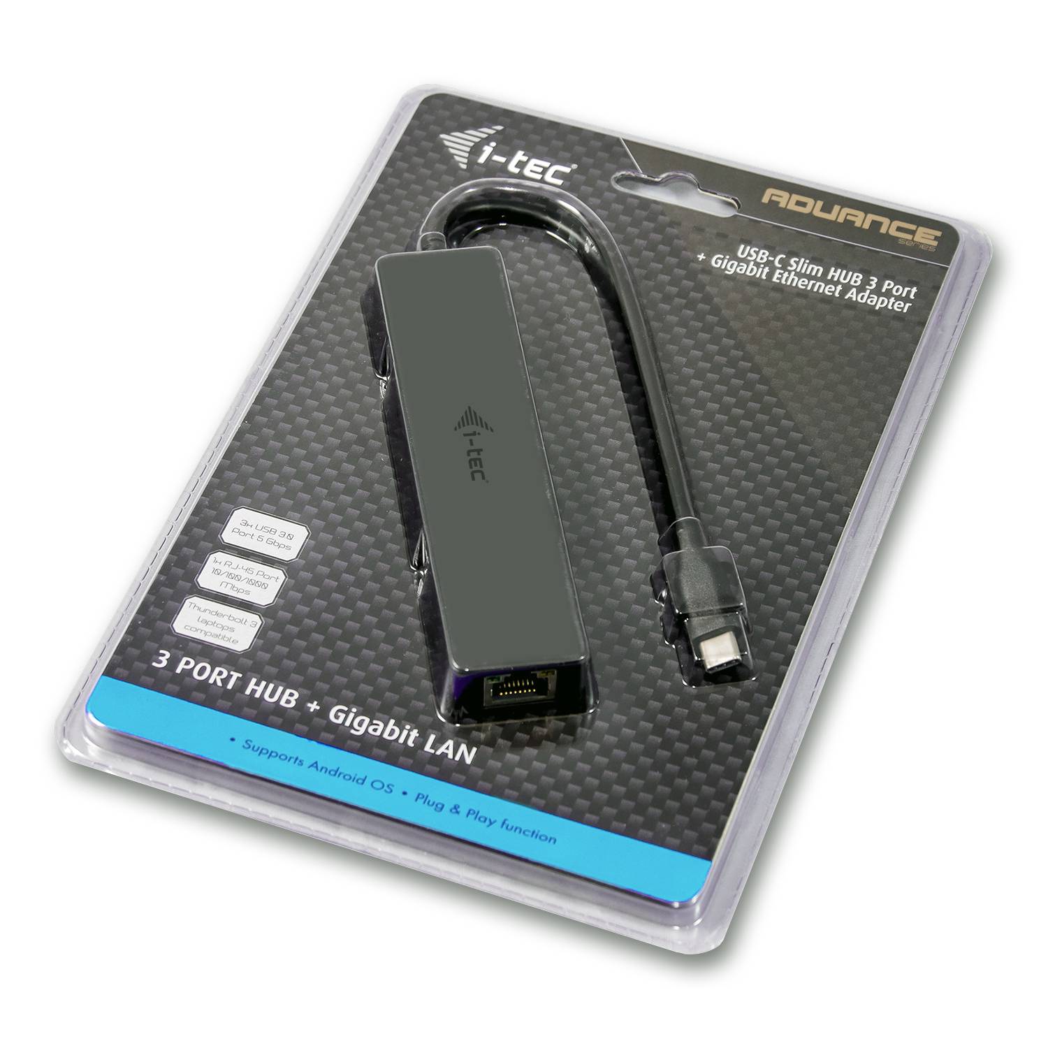 Rca Informatique - image du produit : I-TEC USB-C SLIM HUB + GLAN USB-C 3 PORT HUB USB 3.0 + GLAN