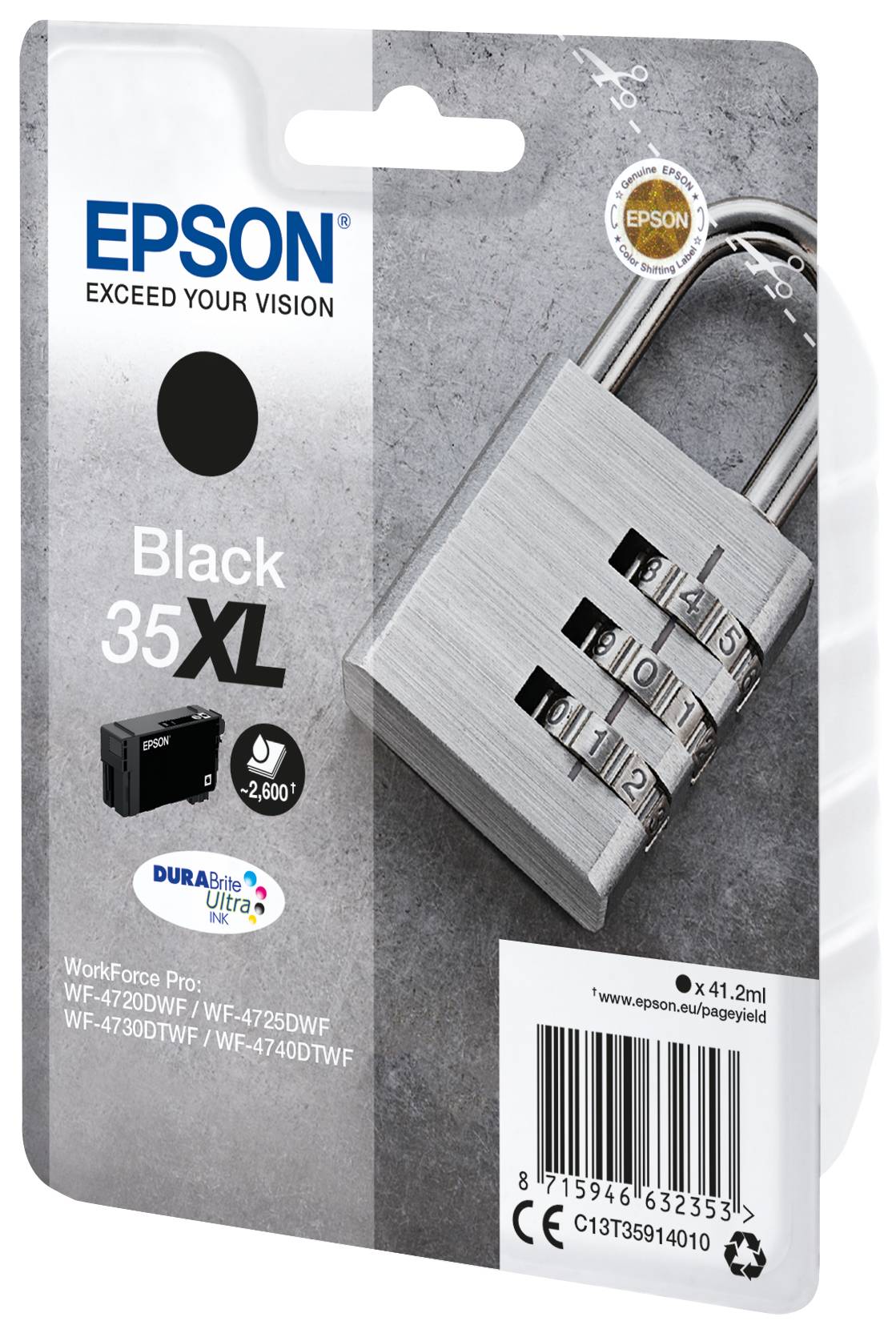 Rca Informatique - image du produit : SINGLEPACK BLACK 35XL PADLOCK