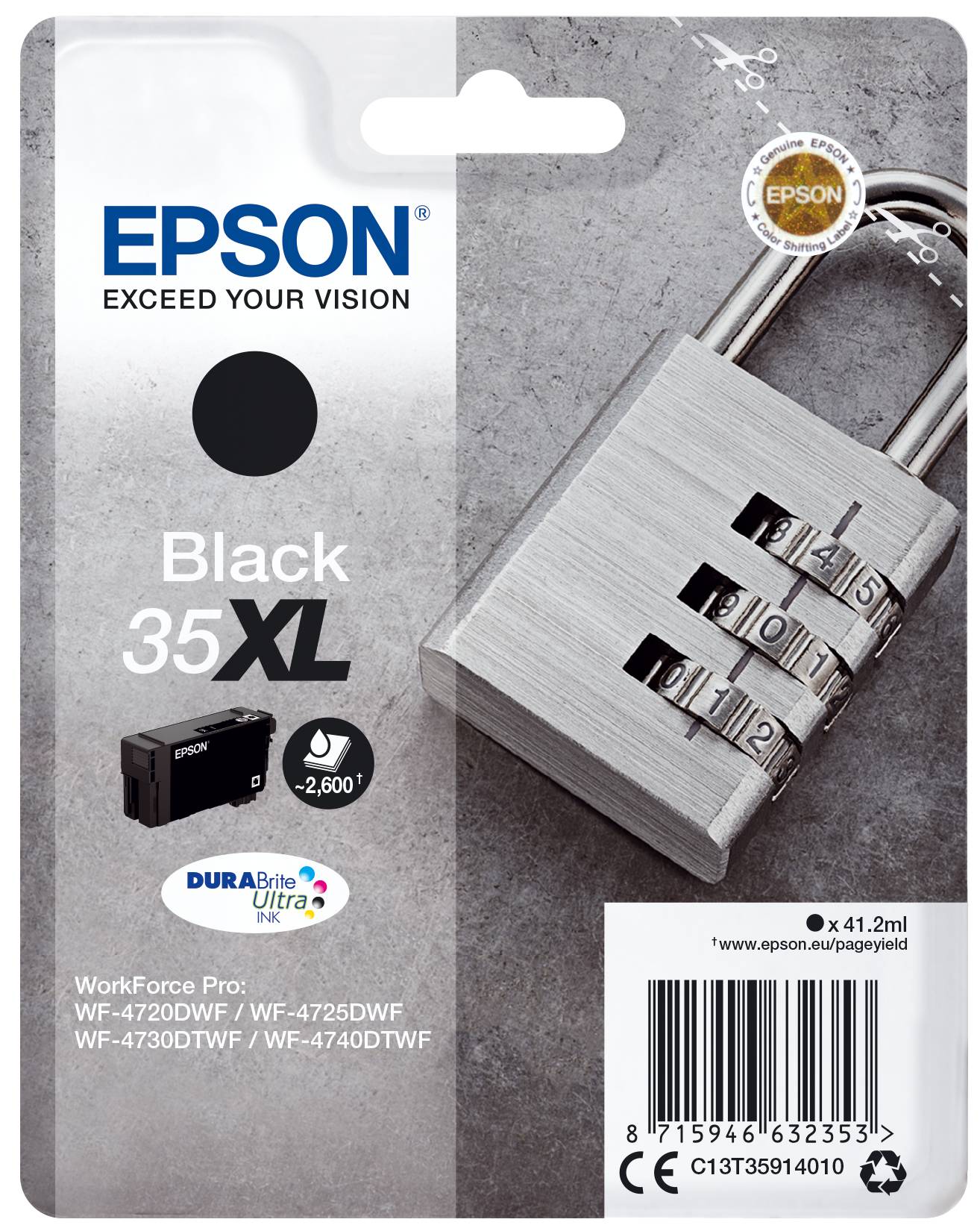 Rca Informatique - Image du produit : SINGLEPACK BLACK 35XL PADLOCK