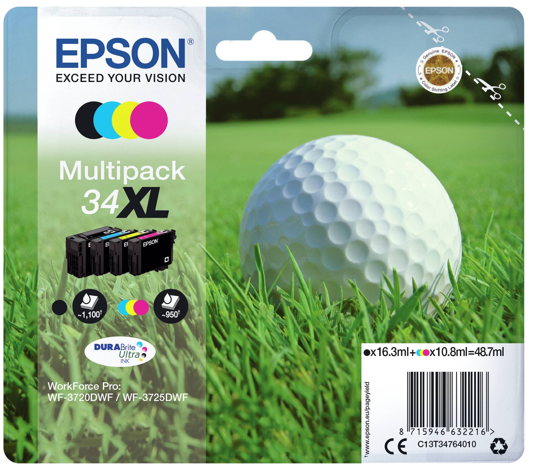 Rca Informatique - image du produit : MULTIPACK 4-COLOURS 34XL DURABRITE GOLF BALL