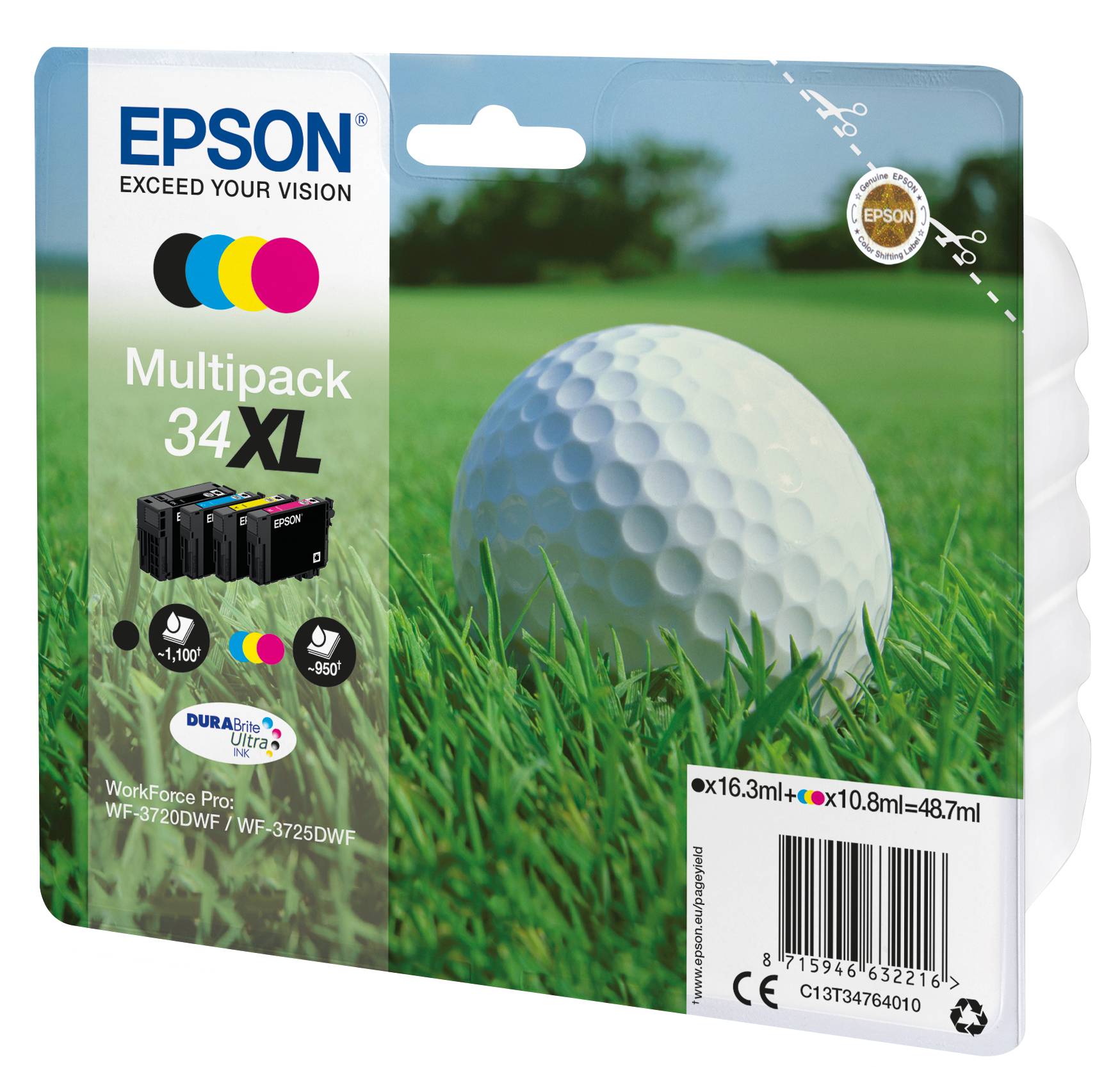 Rca Informatique - Image du produit : MULTIPACK 4-COLOURS 34XL DURABRITE GOLF BALL