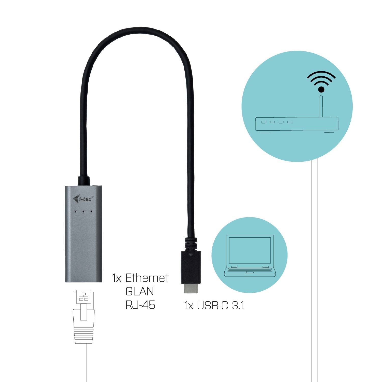 Rca Informatique - image du produit : I-TEC USB-C METAL GLAN ADAPTER USB-C TO RJ-45/ UP TO 1 GBPS