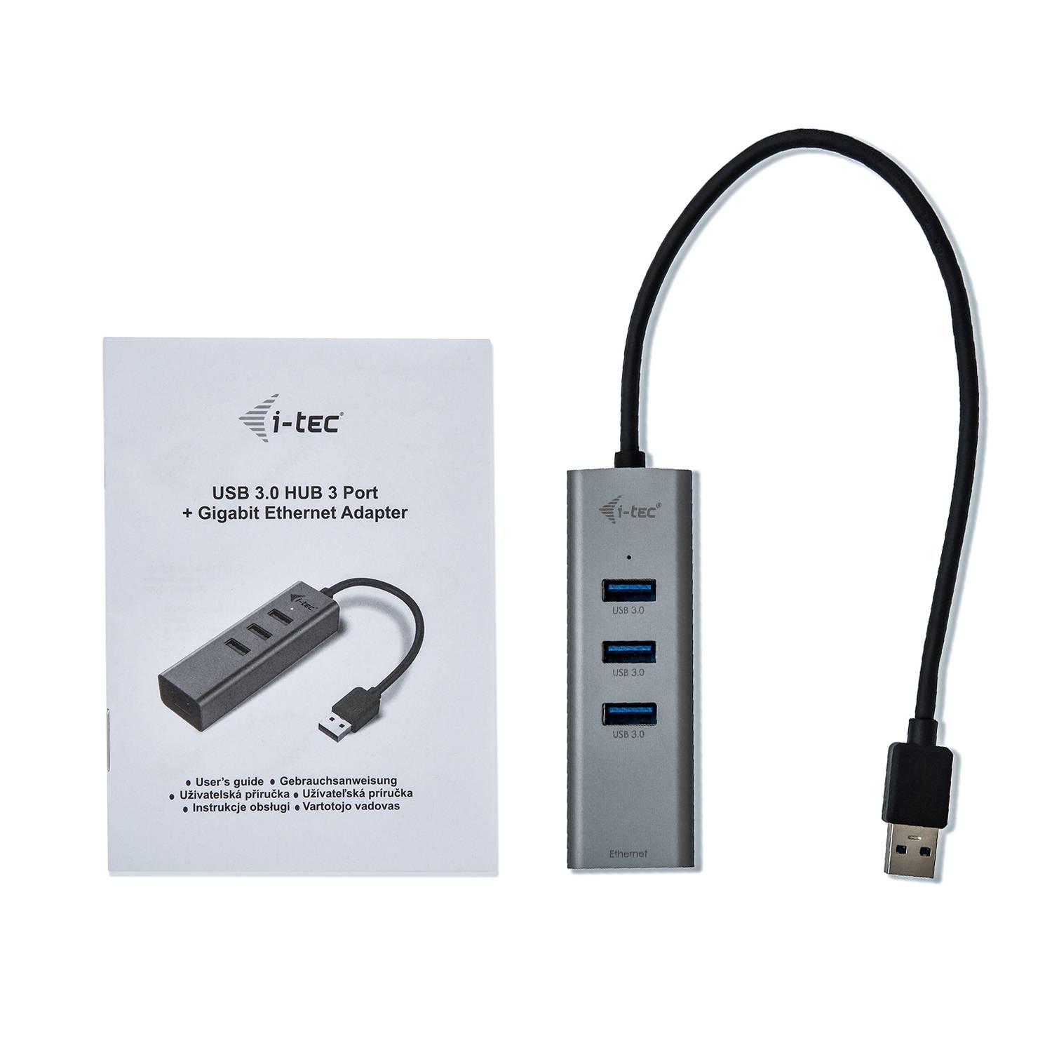 Rca Informatique - image du produit : I-TEC USB 3.0 METAL HUB + GLAN METAL 3-PORT HUB WITH GLAN ADAP.