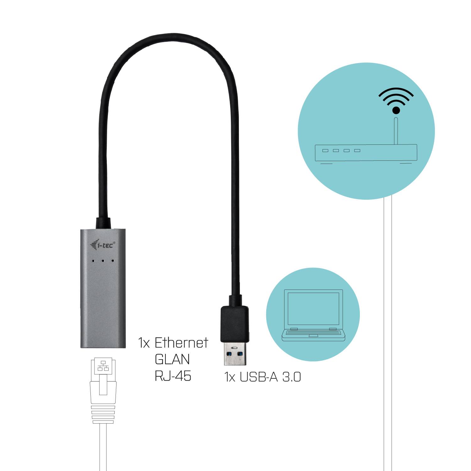 Rca Informatique - image du produit : I-TEC USB 3.0 METAL GLAN ADAP. USB 3.0 TO RJ-45/ UP TO 1 GBPS