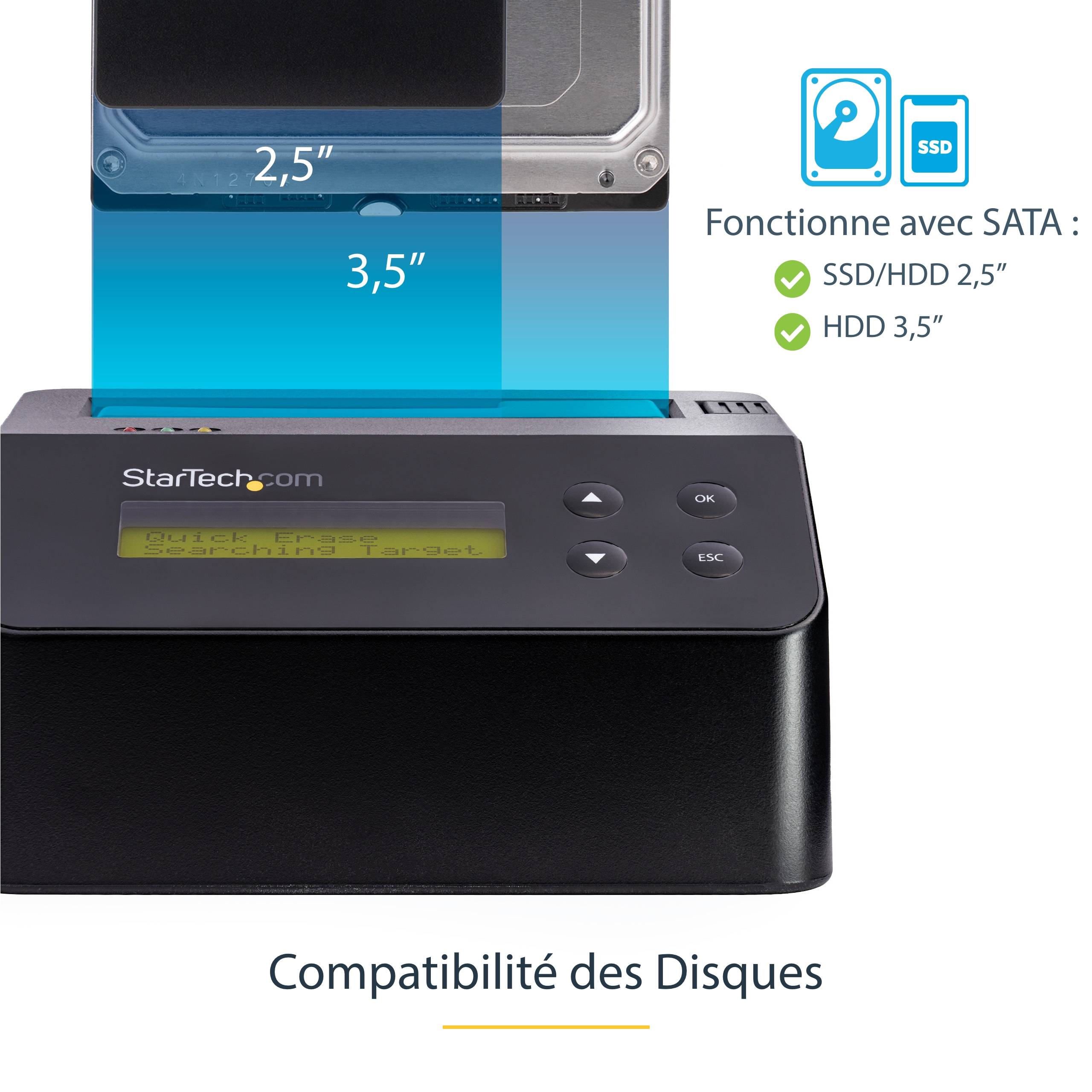 Rca Informatique - image du produit : STATION DACCUEIL ET EFFACEUR USB 3.0 POUR HDD / SDD SATA