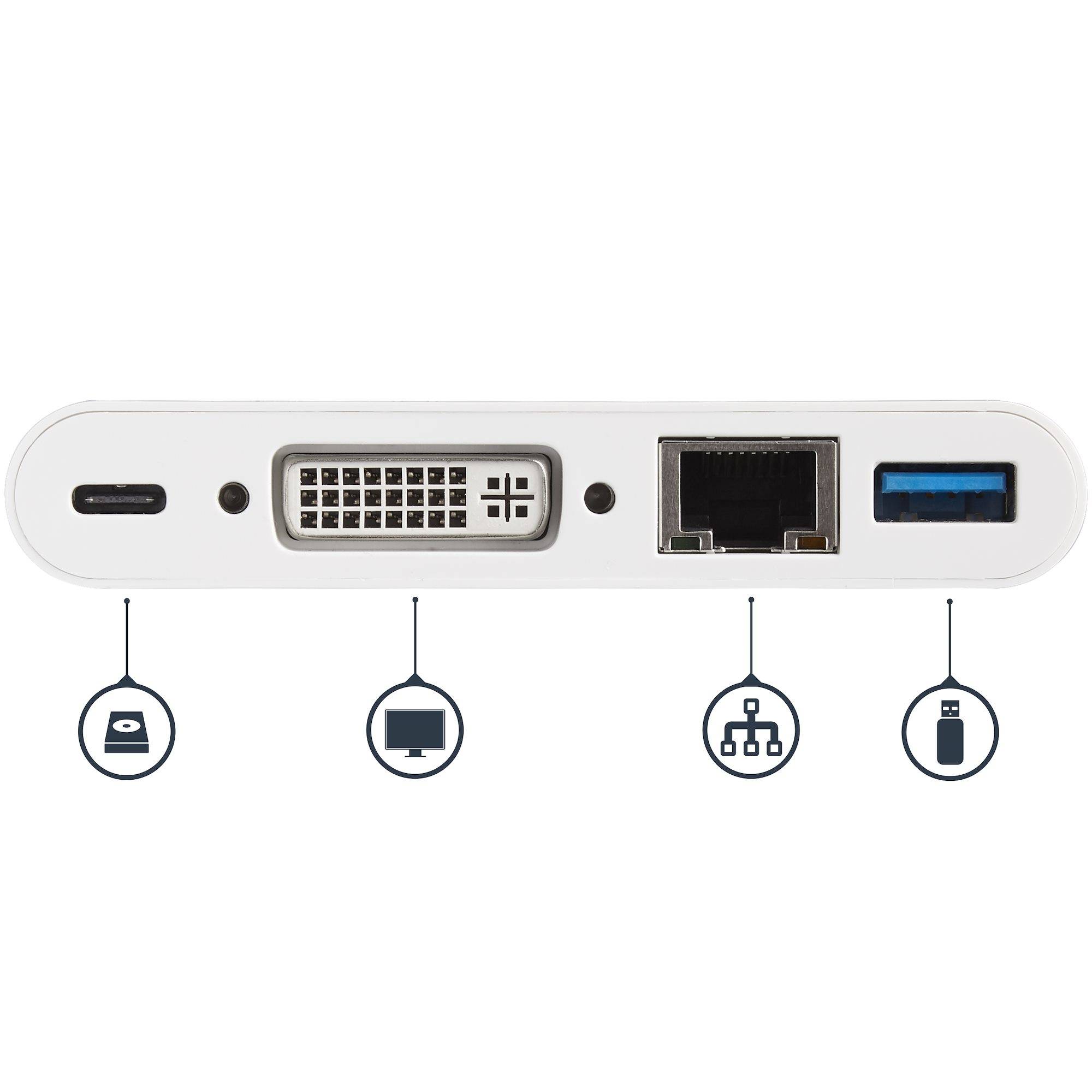 Rca Informatique - image du produit : USB-C MULTIPORT ADAPTER - WITH POWER DELIVERY DVI GBE - USB 3
