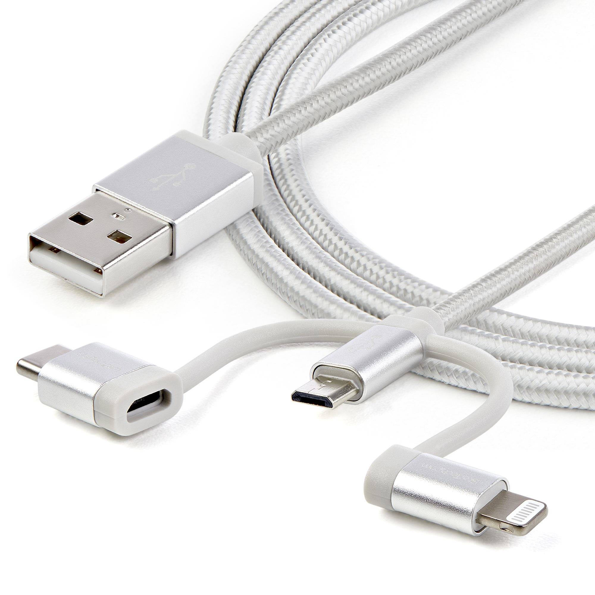 Rca Informatique - image du produit : 1M 3 IN 1 CHARGER - LIGHTNING USB C OR MICRO-USB - BRAIDED
