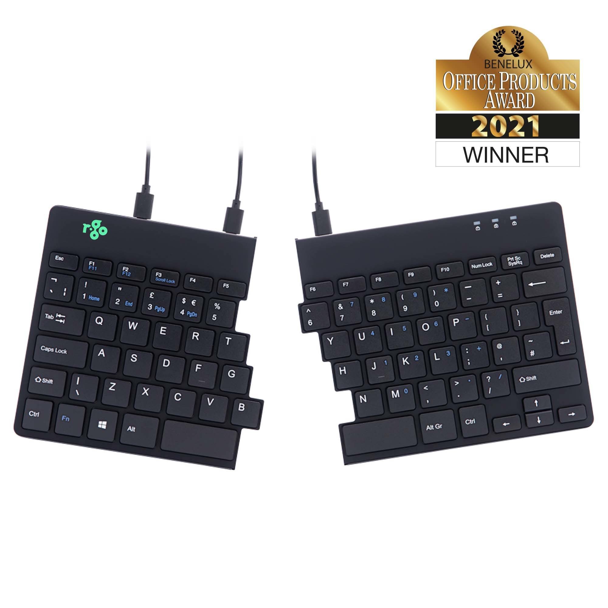 Rca Informatique - image du produit : R-GO SPLIT ERGONOMIC KEYBOARD UK LAYOUT QWERTY BLK WIRED