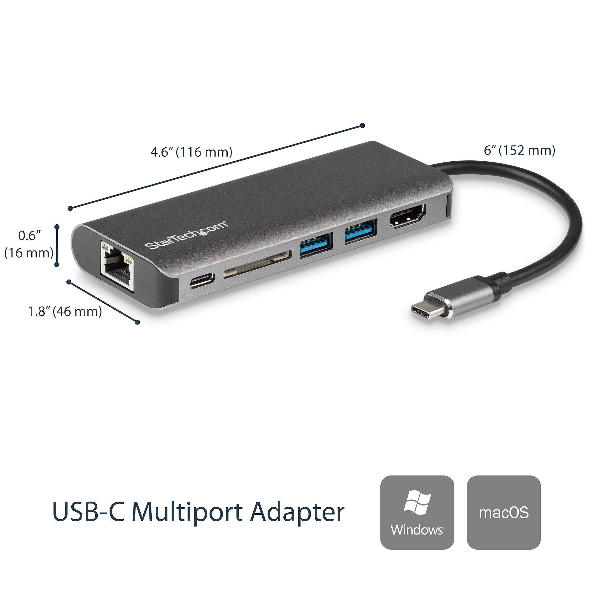 Rca Informatique - image du produit : USB-C MULTIPORT ADAPTER WITH SD PD - 4K HDMI - GBE - 2X USB-A