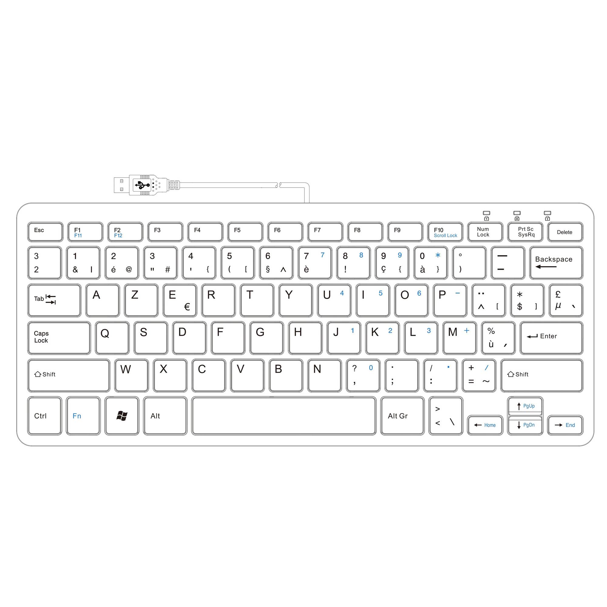 Rca Informatique - image du produit : R-GO COMPACT KEYBOARD BE LAYOUT AZERTY WHT WIRED