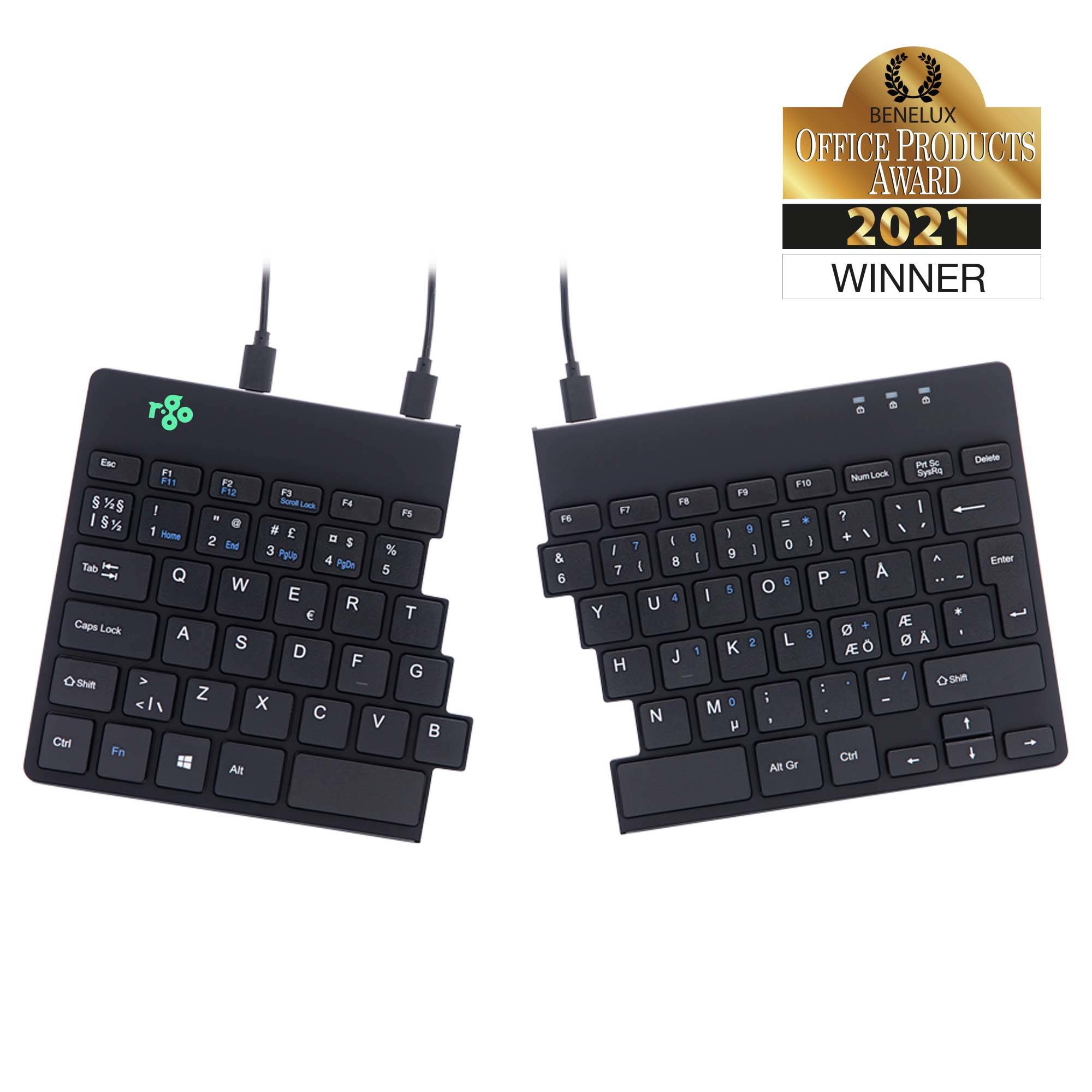 Rca Informatique - Image du produit : R-GO SPLIT ERGONOMIC KEYBOARD NORDIC LAYOUT QWERTY BLK WIRED