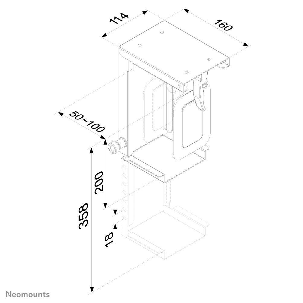 Rca Informatique - image du produit : SUPPORT SOUS BUREAU POUR PC HT 20-36CM LARG 5-10CM